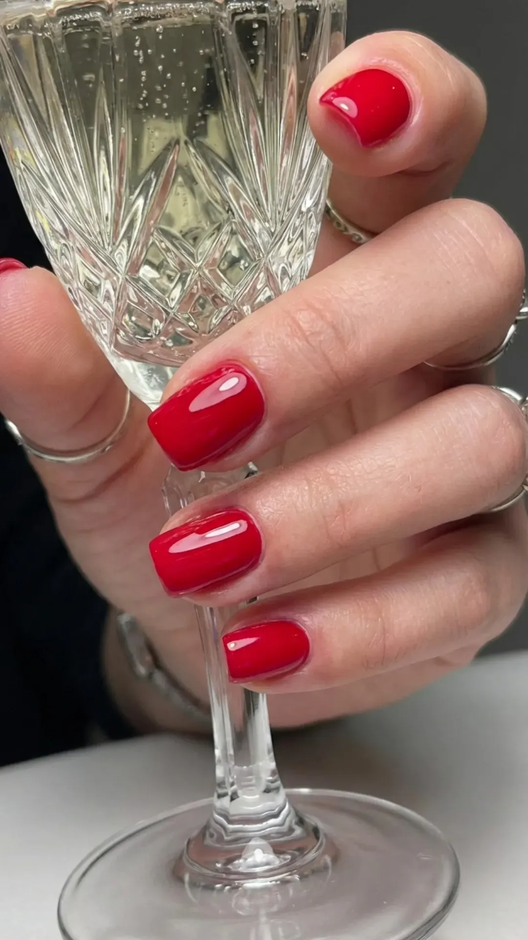 vibrant high gloss cherry red square nails by VANSWEG.COM