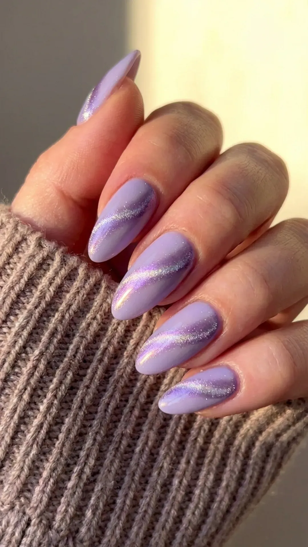 Glowing lavender magnetic cat eye gel nails VANSWEG.COM