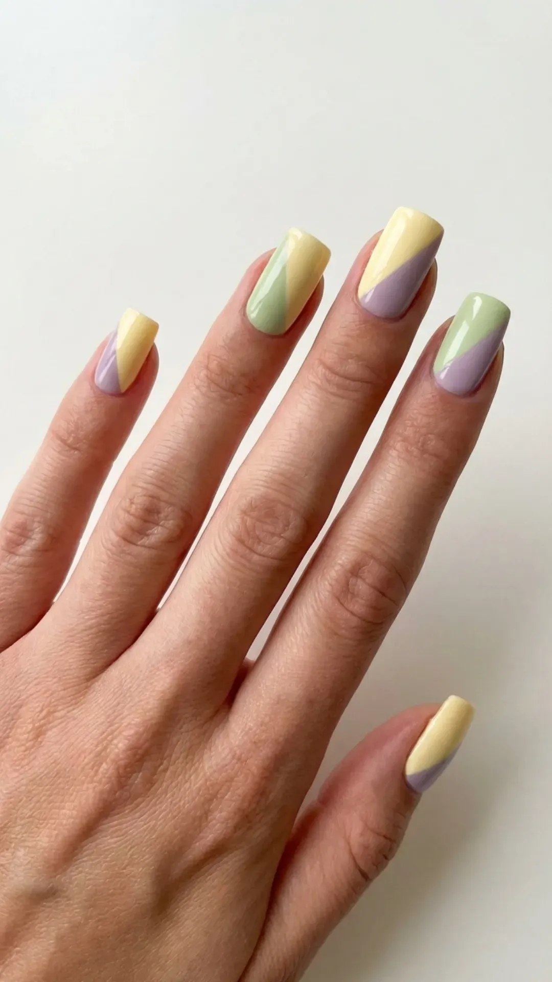 Crisp pastel colorblock nails featuring butter yellow VANSWEG.COM
