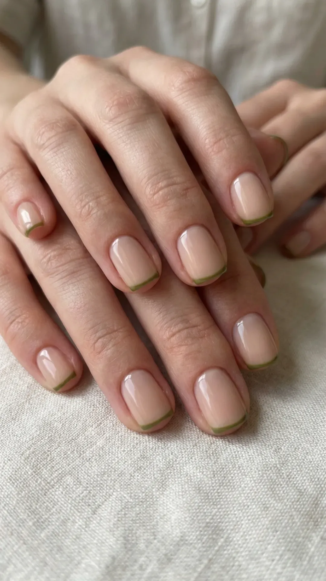 Super thin micro French manicure tips in olive green VANSWEG.COM