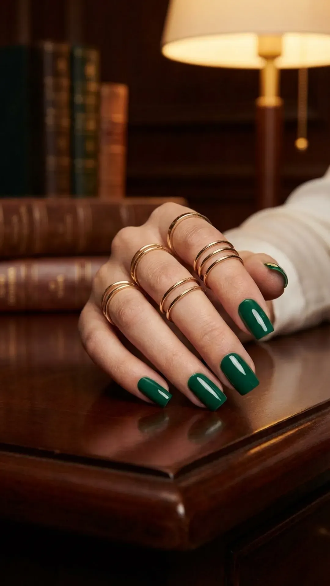 rich dark emerald green square nails by VANSWEG.COM