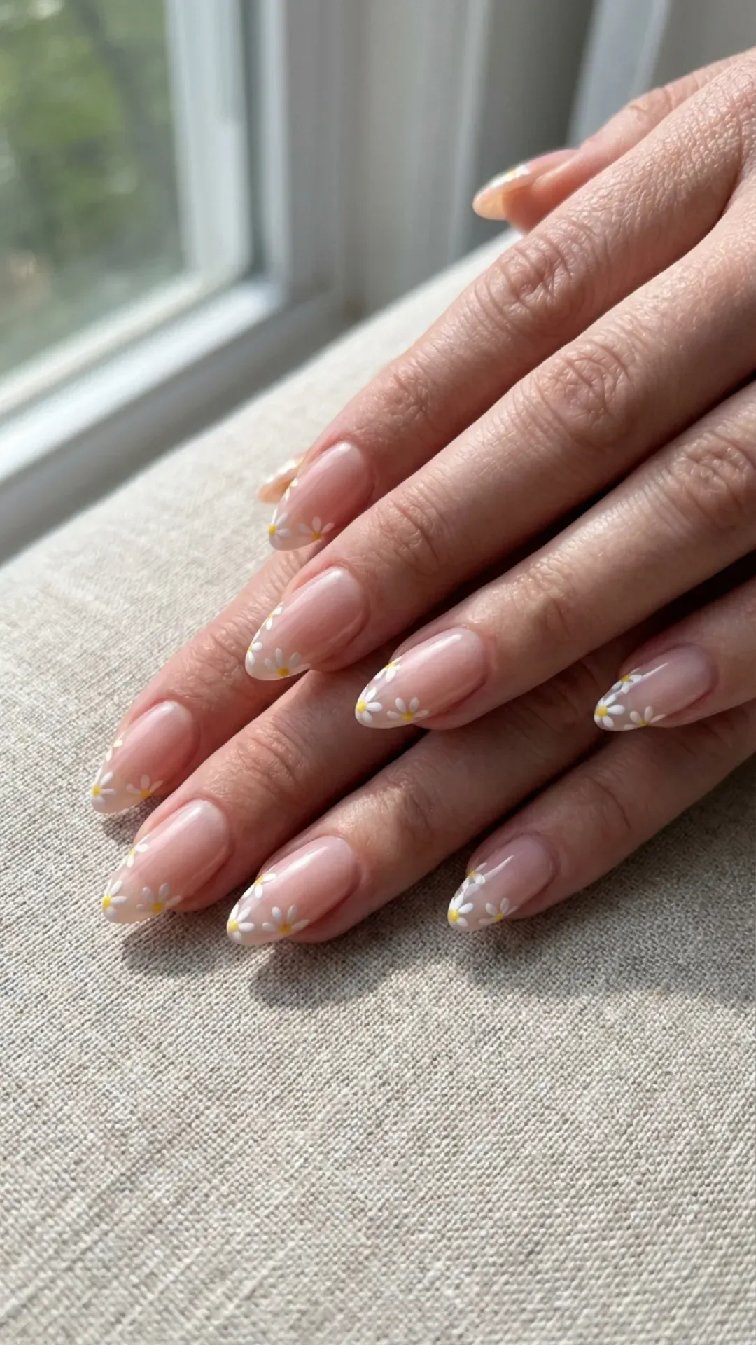 Dainty daisy floral French tip spring nails VANSWEG.COM