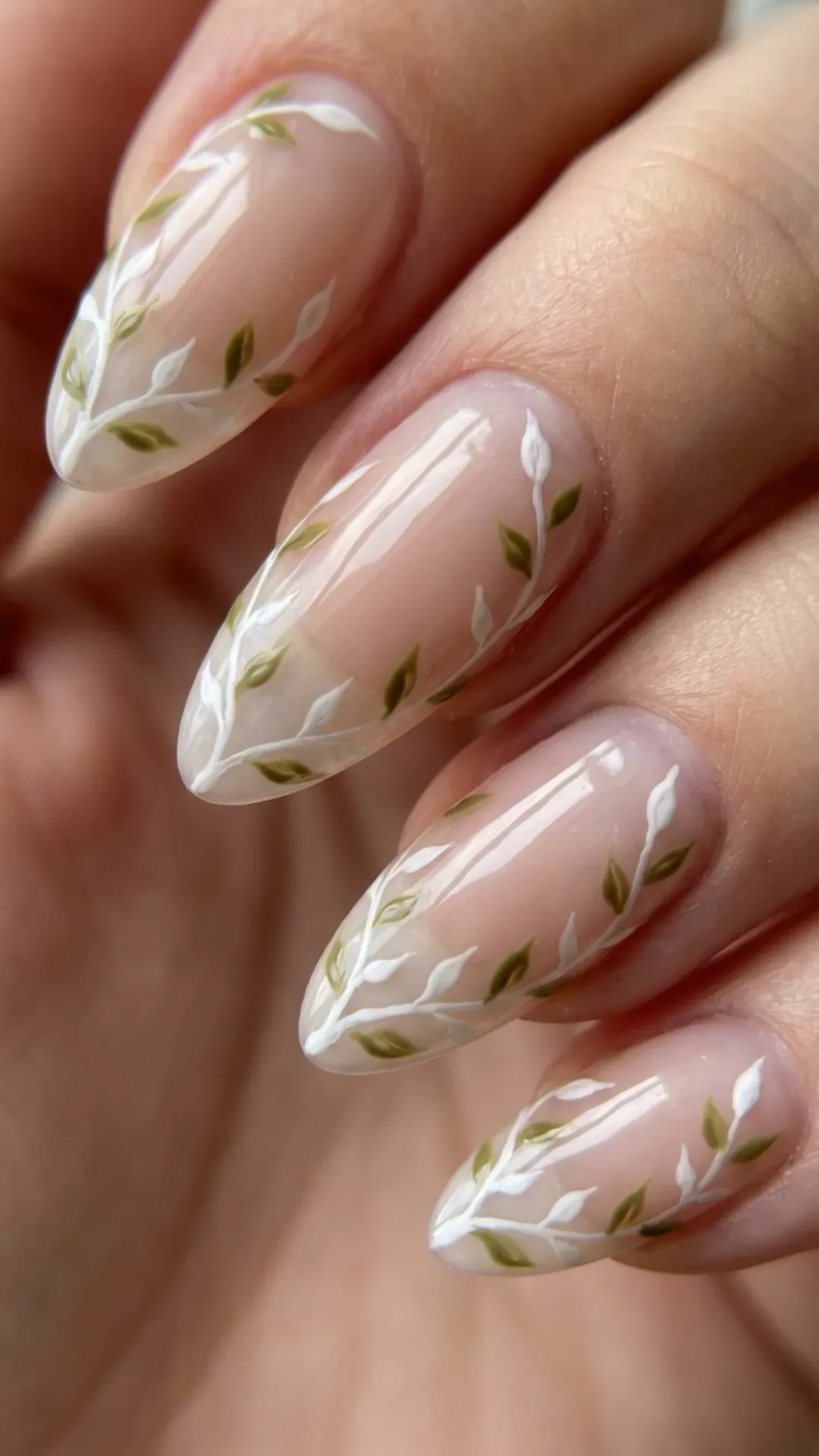  Hand-painted delicate white vines with olive green leaves VANSWEG.COM