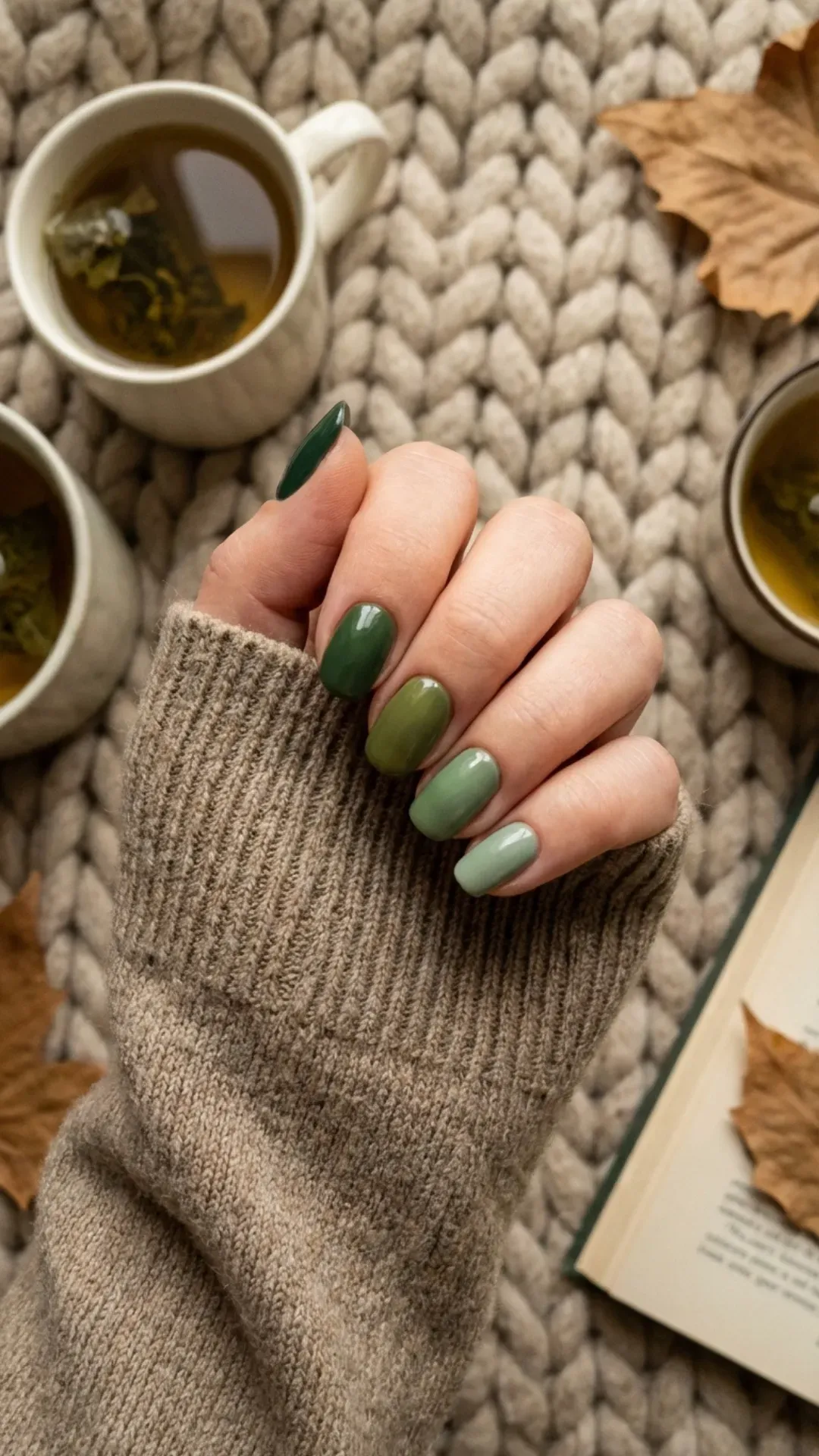  Gradient manicure from dark forest green to light sage VANSWEG.COM