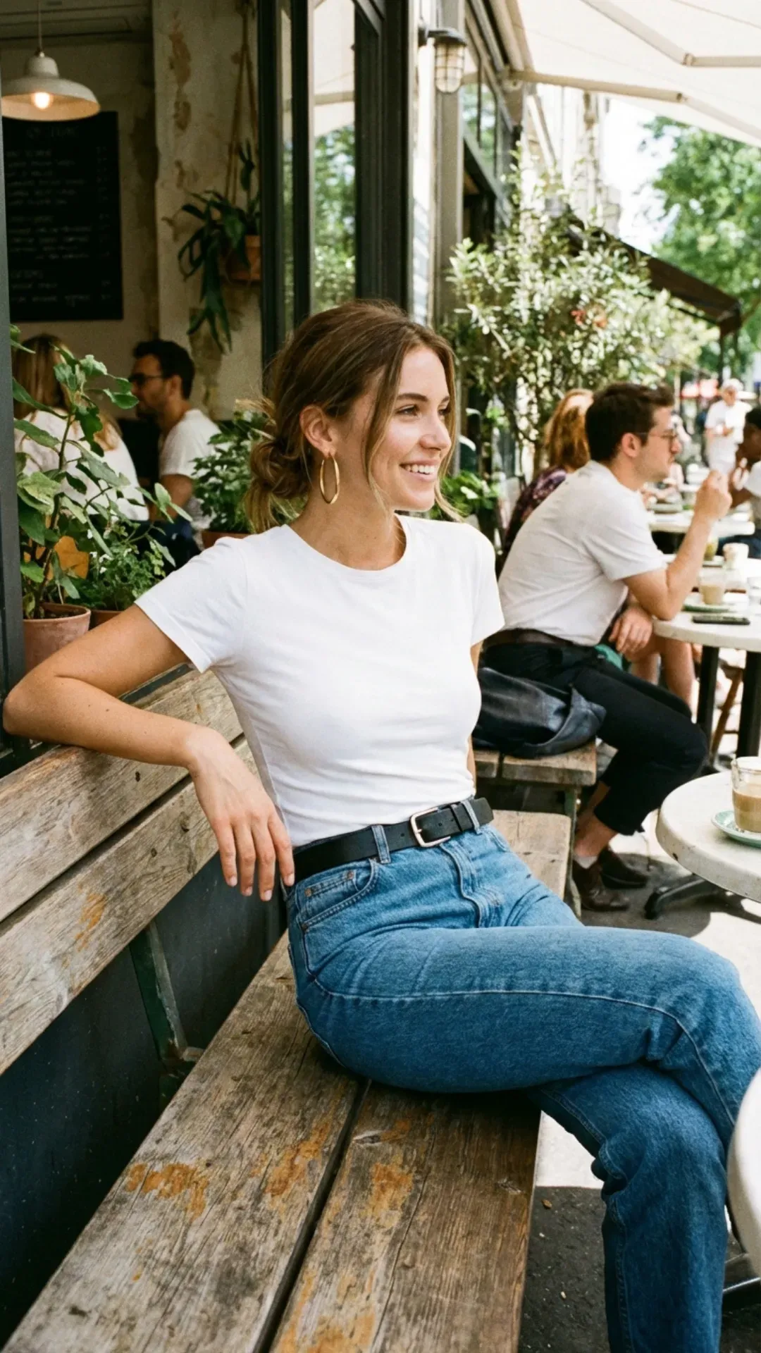 Classic white t-shirt and vintage blue jeans for an effortless everyday outfit