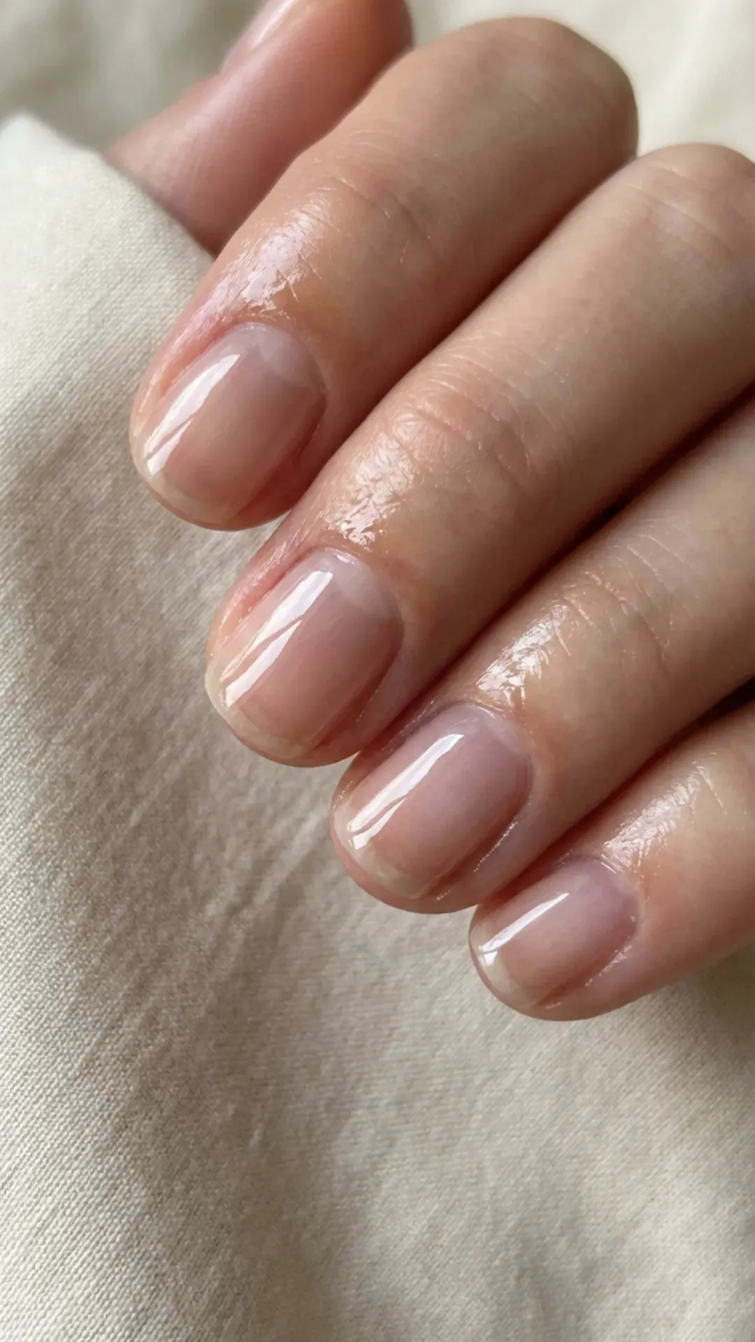 Perfectly manicured natural nails with clear structured gel VANSWEG.COM