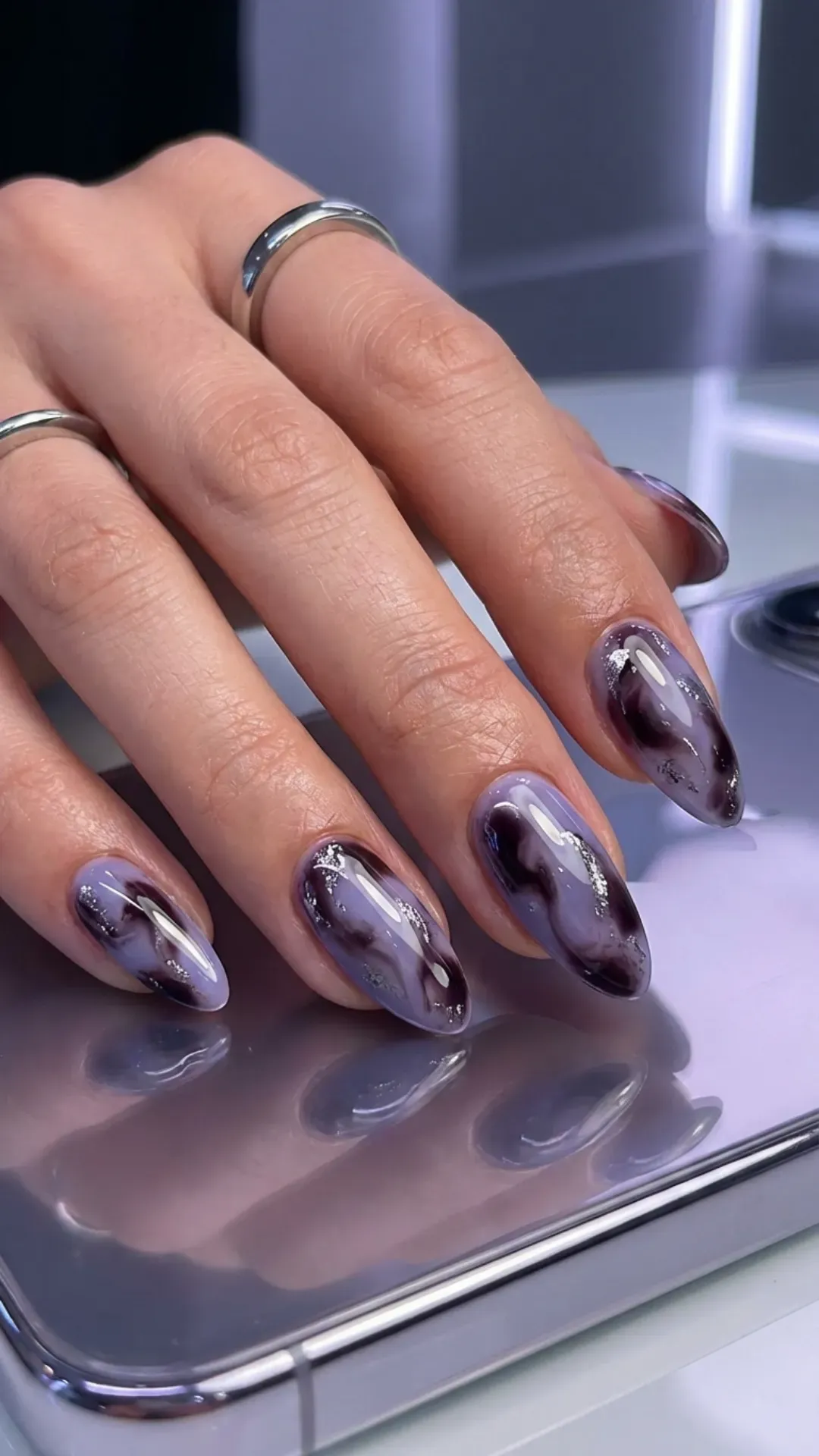 Digital lavender and deep purple cyber tortoiseshell nail art VANSWEG.COM