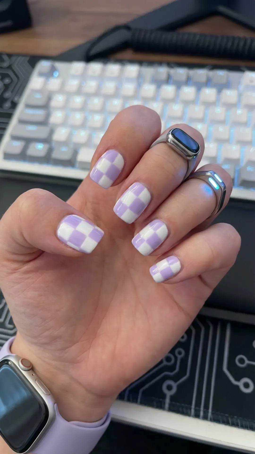 Tiny checkerboard pattern in digital lavender and optic white VANSWEG.COM