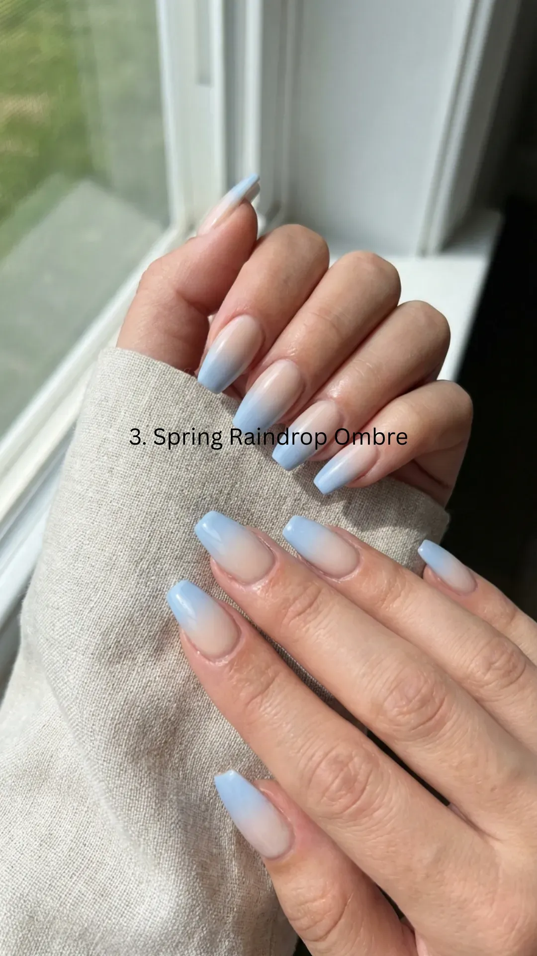 Soft baby blue to nude ombre spring manicure VANSWEG.COM