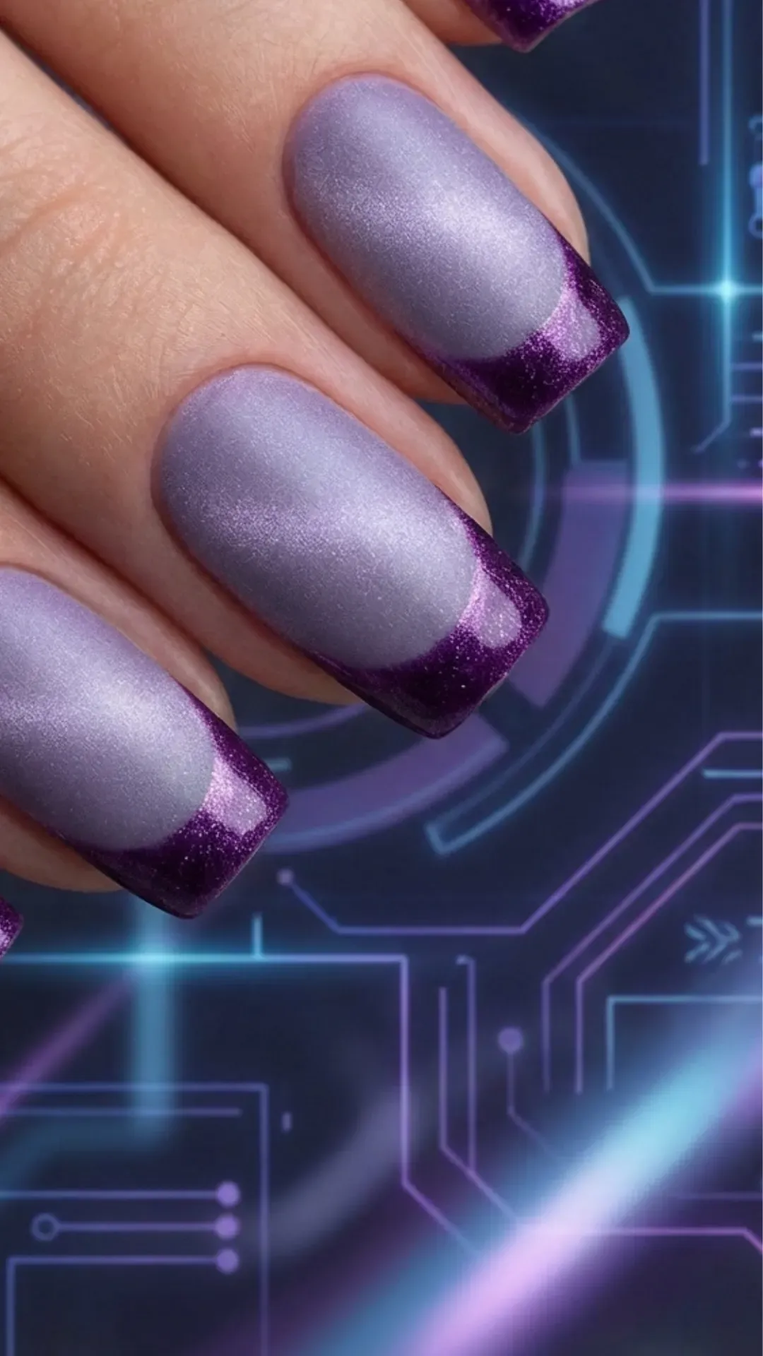 Matte digital lavender velvet base with glossy velvet French tips VANSWEG.COM