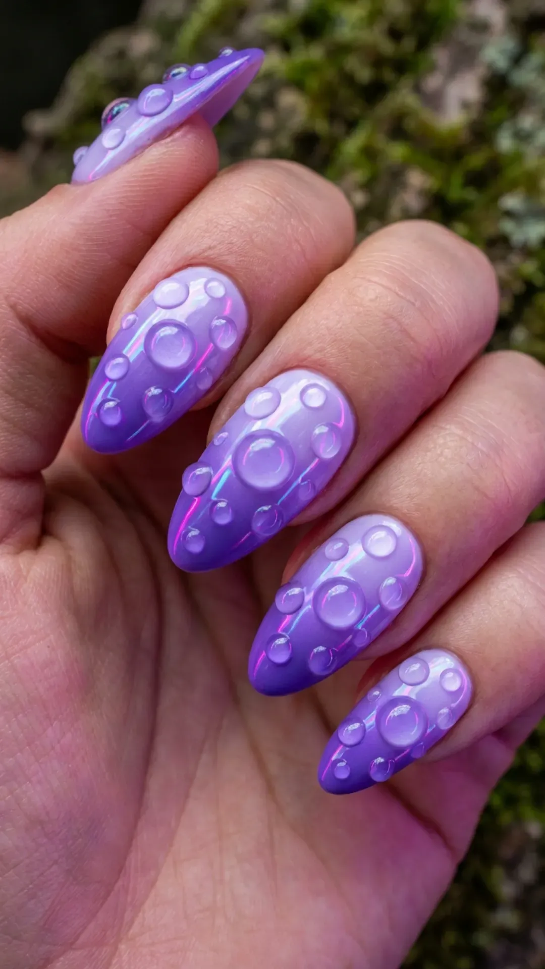 Digital lavender gradient nails with clear 3D gel bubble spheres VANSWEG.COM