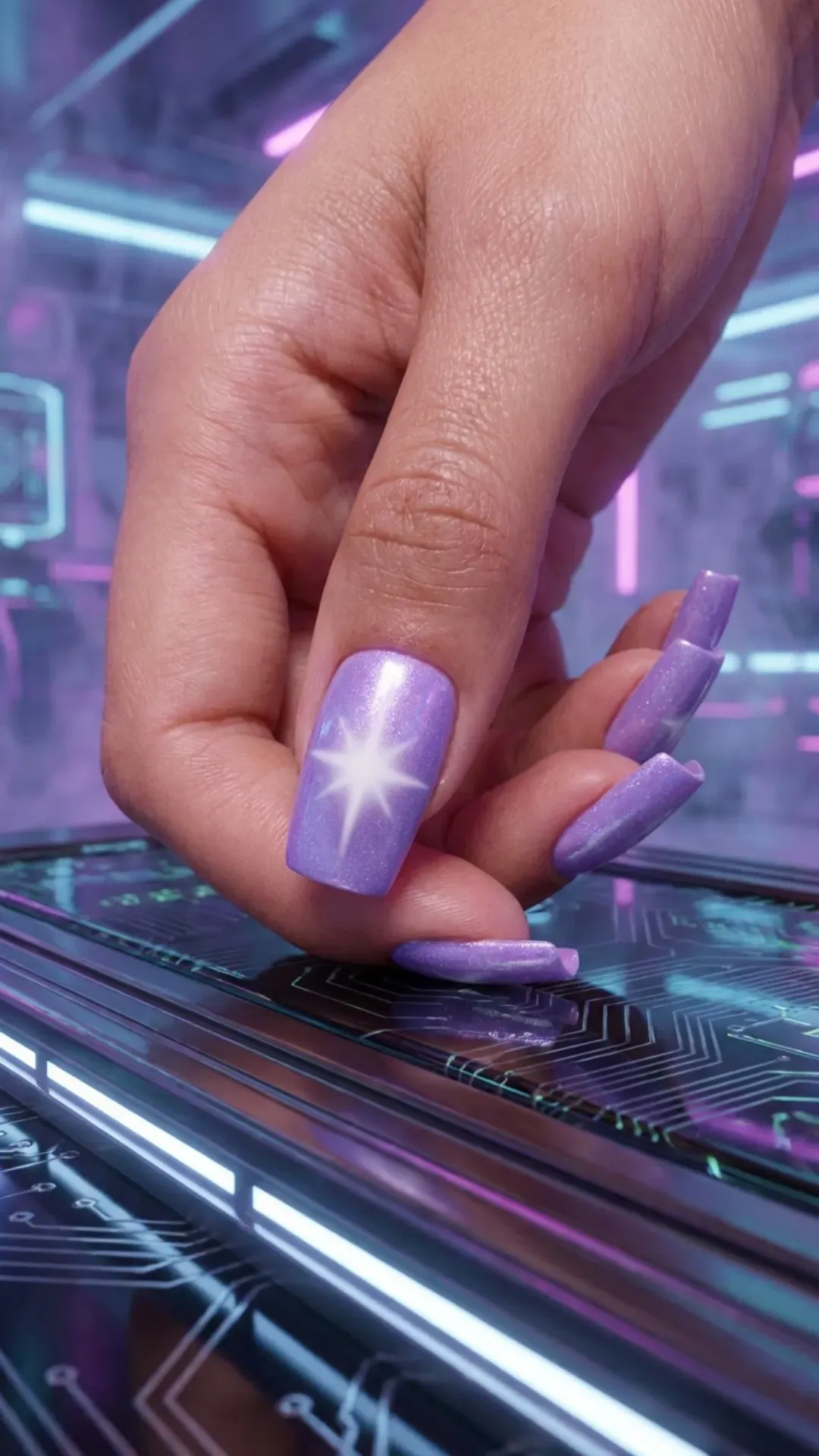 Digital lavender nails with airbrushed white starburst lens flares VANSWEG.COM