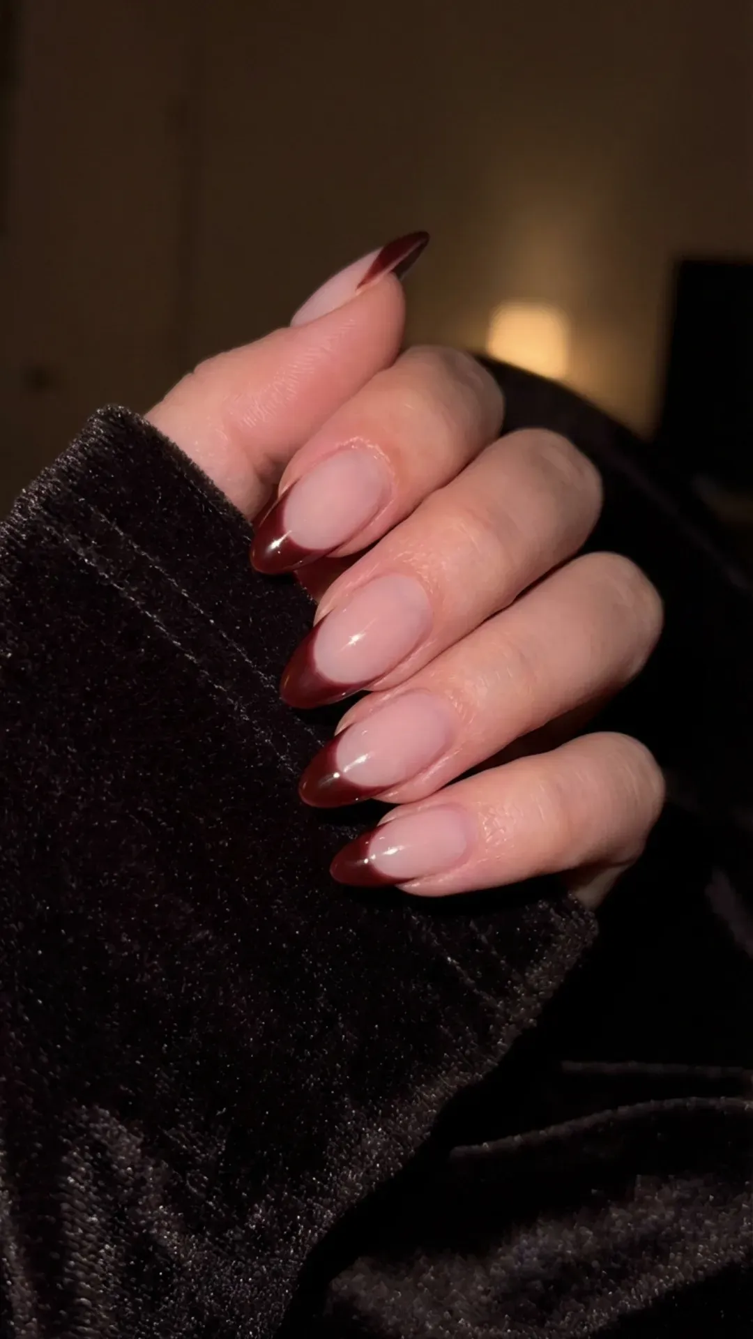 Cherry Mocha French Manicure - Deep cherry mocha French tip nails design VANSWEG.COM