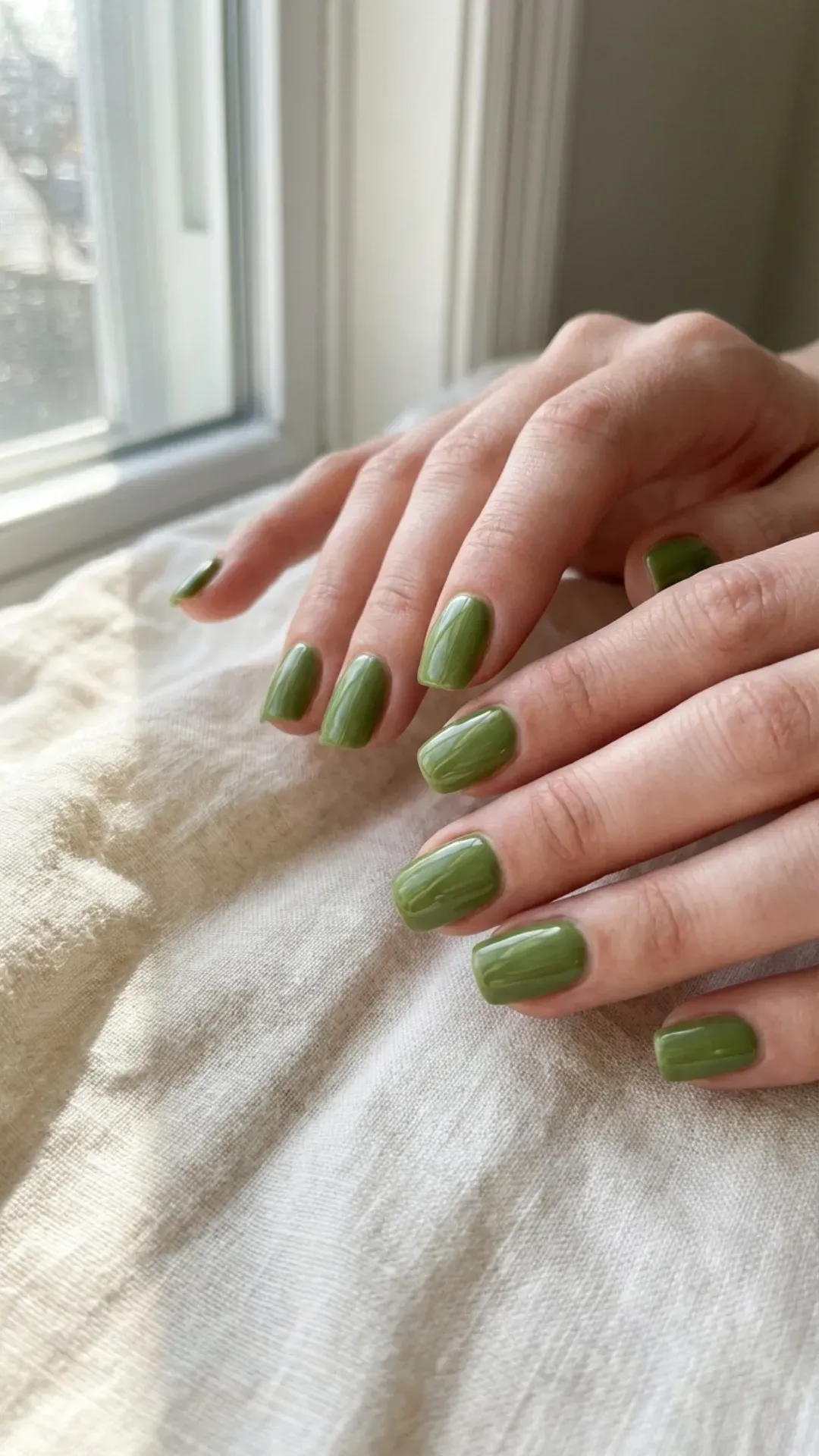  Solid glossy matcha green April nails VANSWEG.COM
