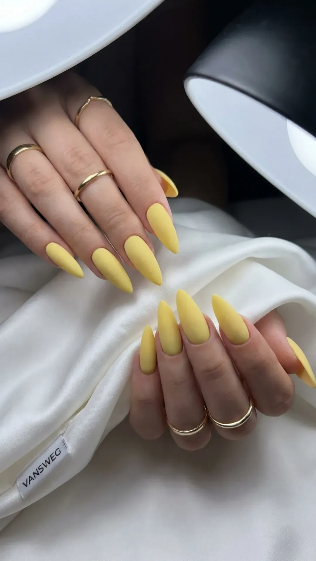 Stiletto matte butter yellow nails VANSWEG.COM