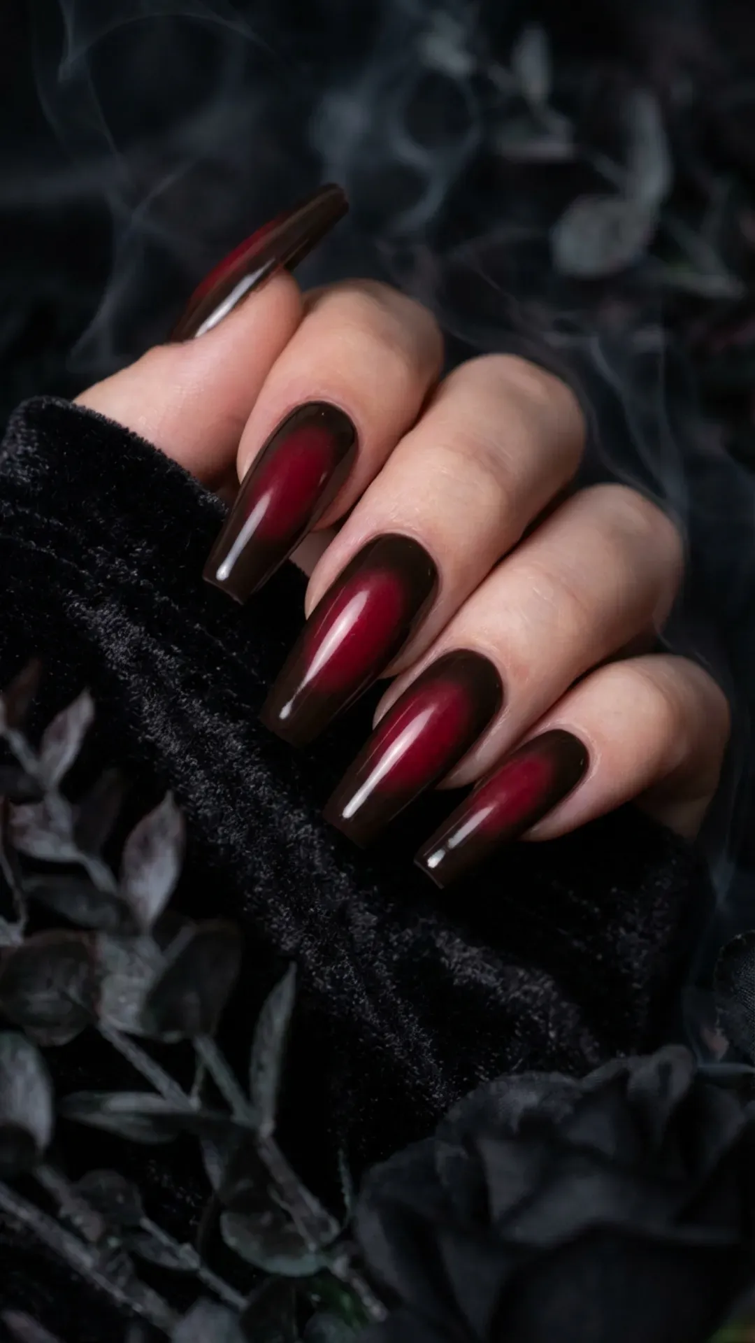 Dark Cherry Aura Nails - Trendy airbrushed dark cherry mocha aura nails VANSWEG.COM