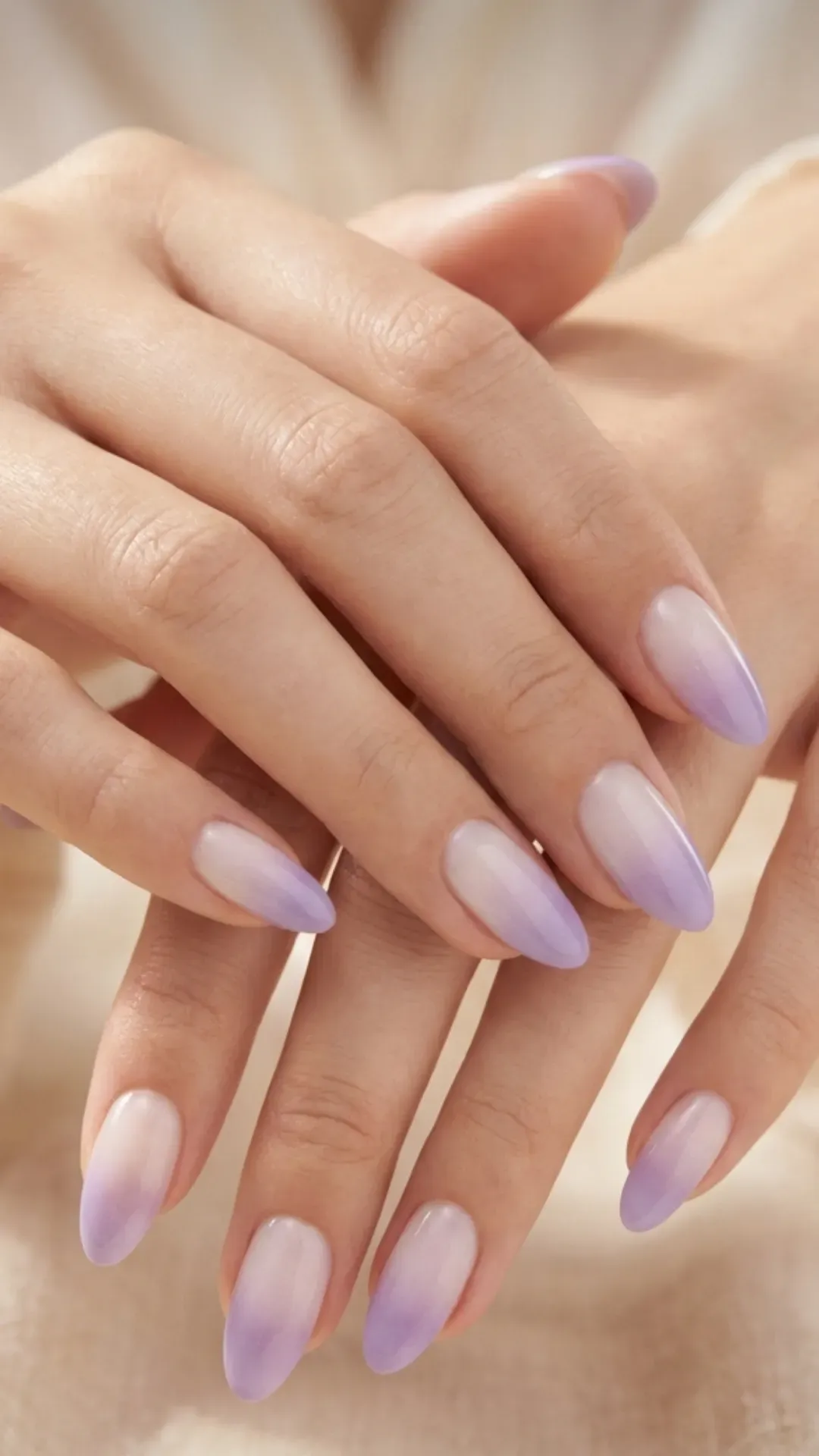 Milky white to digital lavender ombre fade manicure VANSWEG.COM