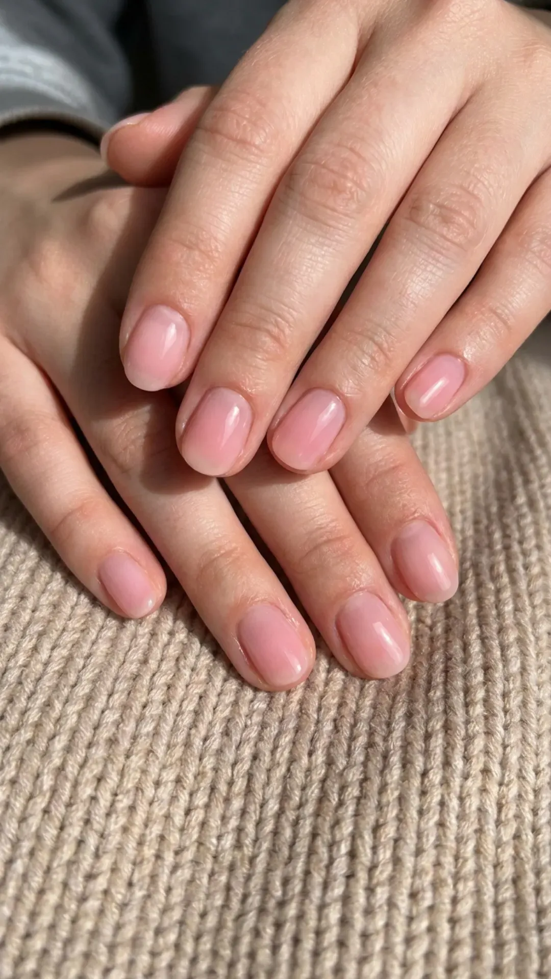 Sheer Baby Pink Syrup Nails - Glossy baby pink syrup nails on natural rounded shape