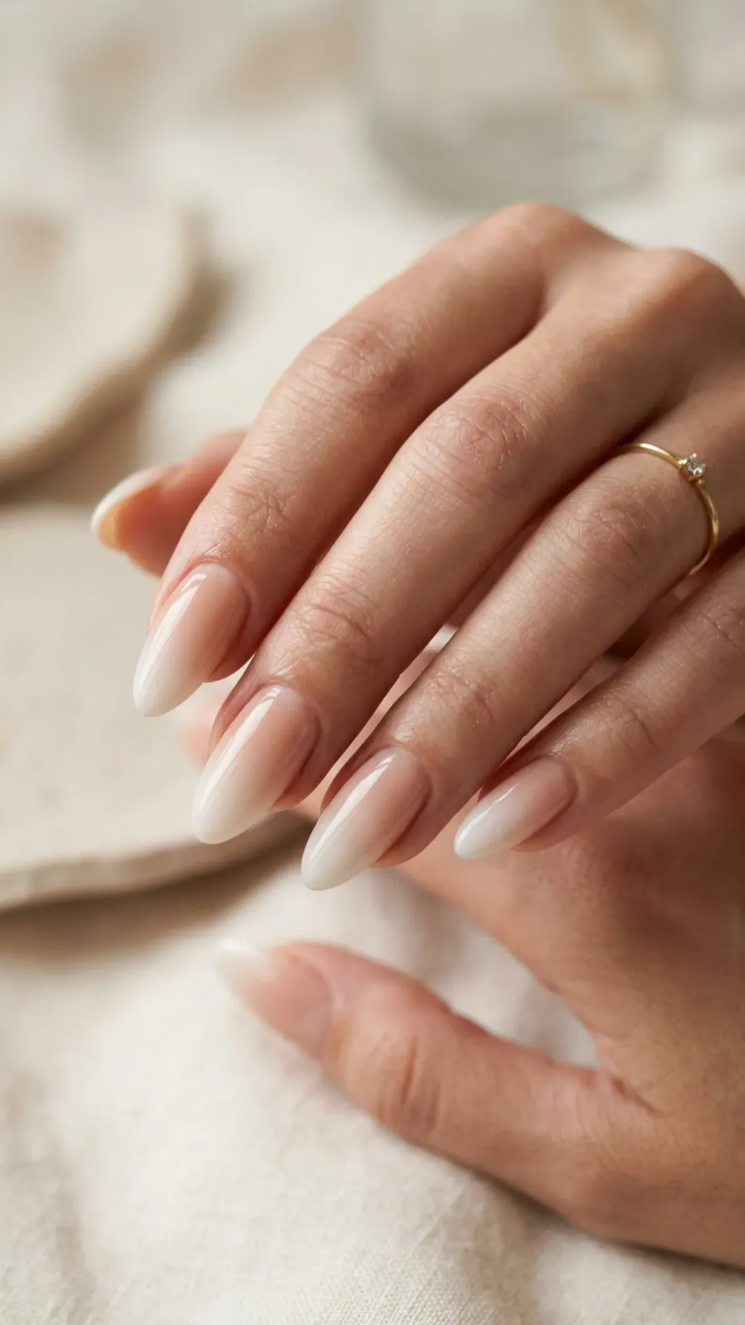 seamless ombre nails fading from natural nude to cloud dancer tip by VANSWEG.COM