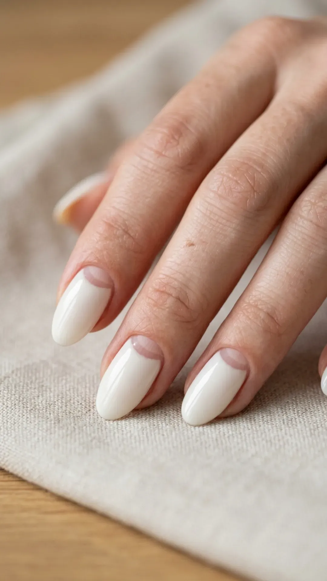  retro half moon manicure using cloud dancer and negative space by VANSWEG.COM