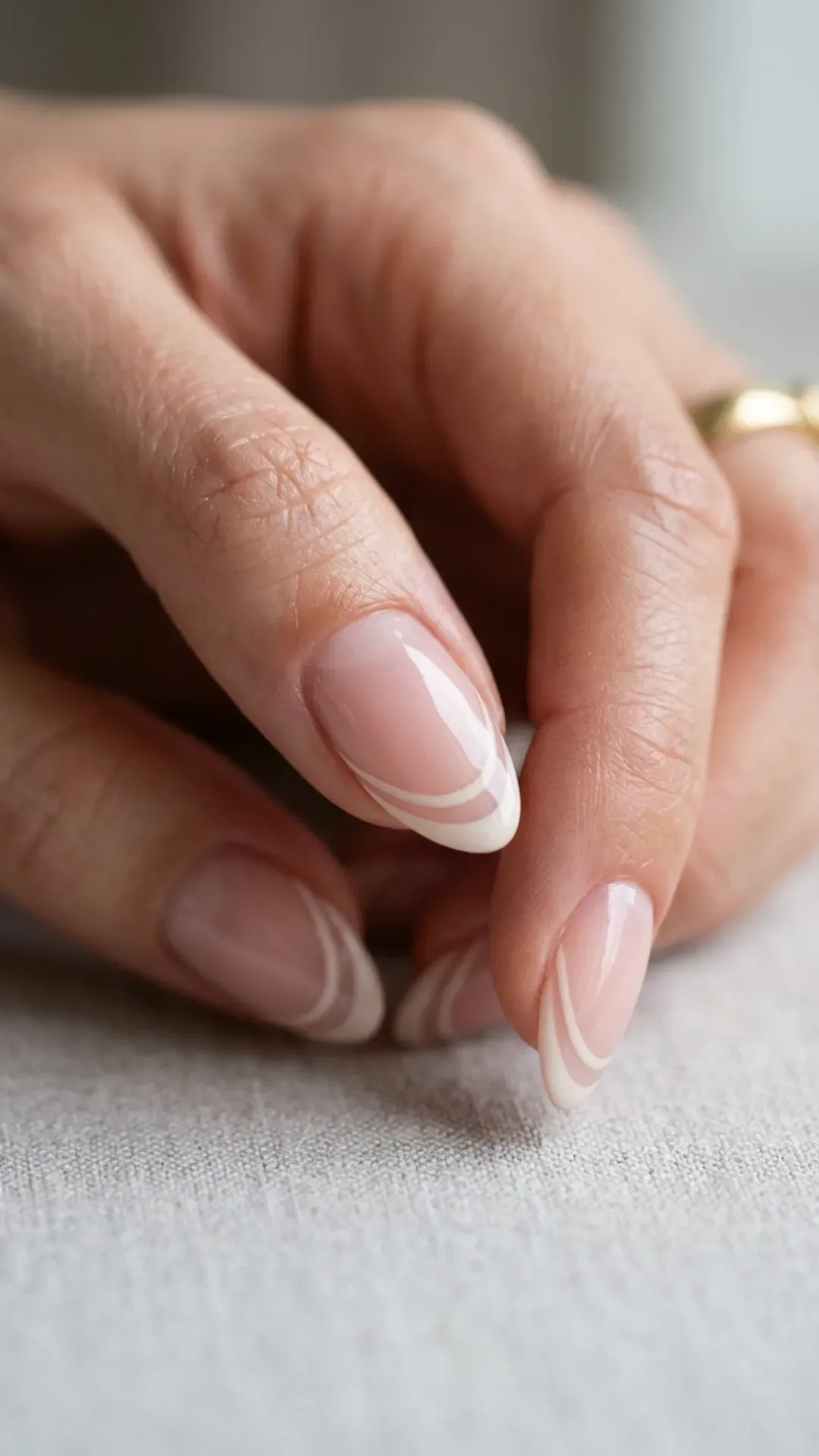  double french tip manicure using ultra thin cloud dancer lines by VANSWEG.COM