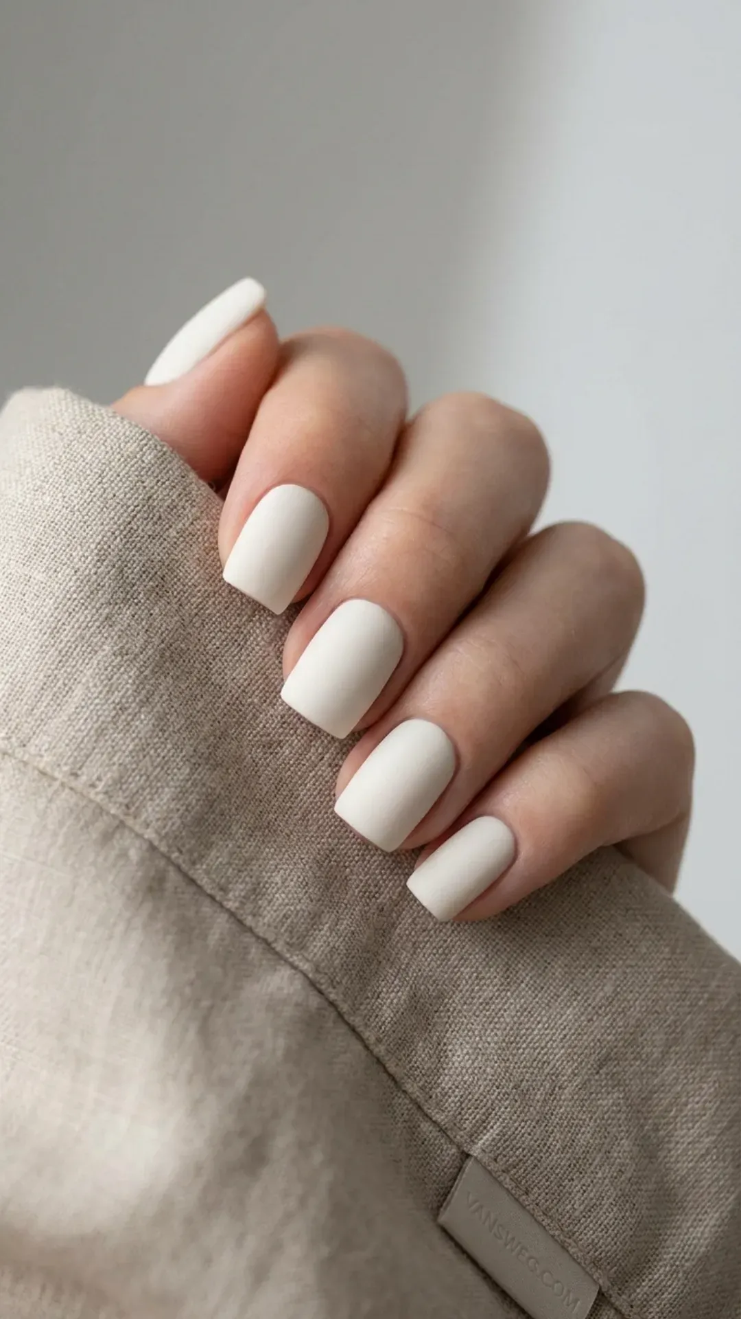  matte cloud dancer short square nails minimalist spring manicure by VANSWEG.COM