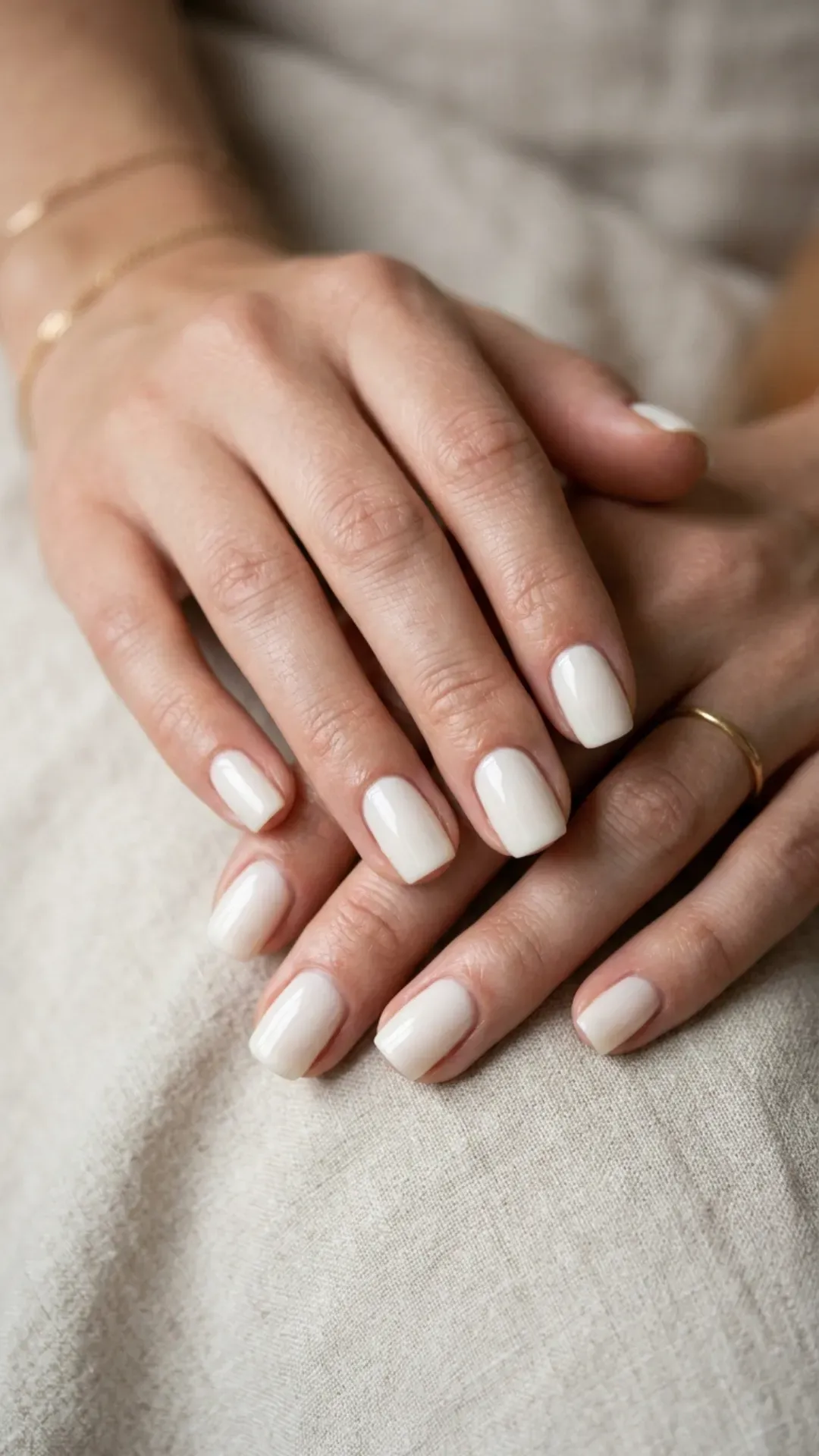 neat clean squoval nails painted in cloud dancer quiet luxury by VANSWEG.COM