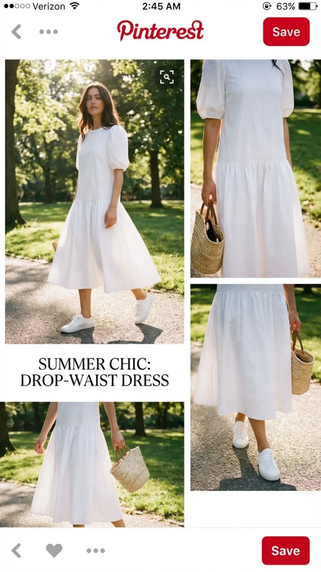White drop-waist midi dress styled with slim sneakers for a trendy look