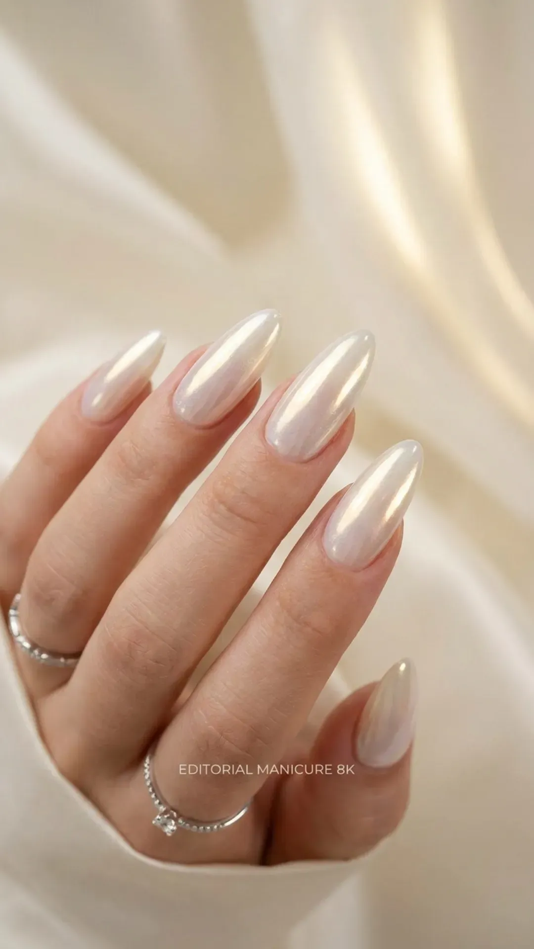 pearl glazed cloud dancer chrome nails luminous spring manicure by VANSWEG.COM