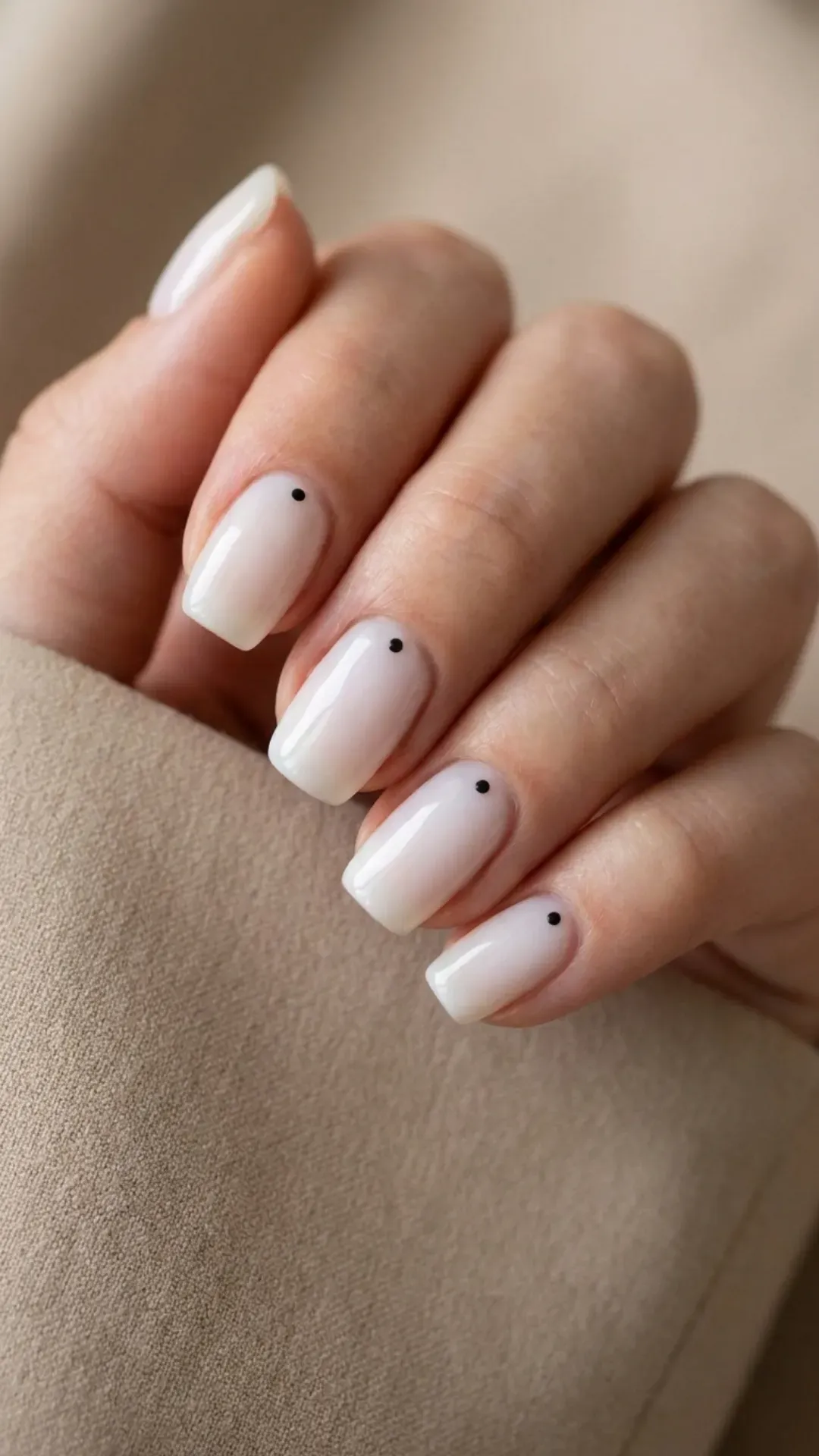 cloud dancer nails with single minimalist black dot detail by VANSWEG.COM