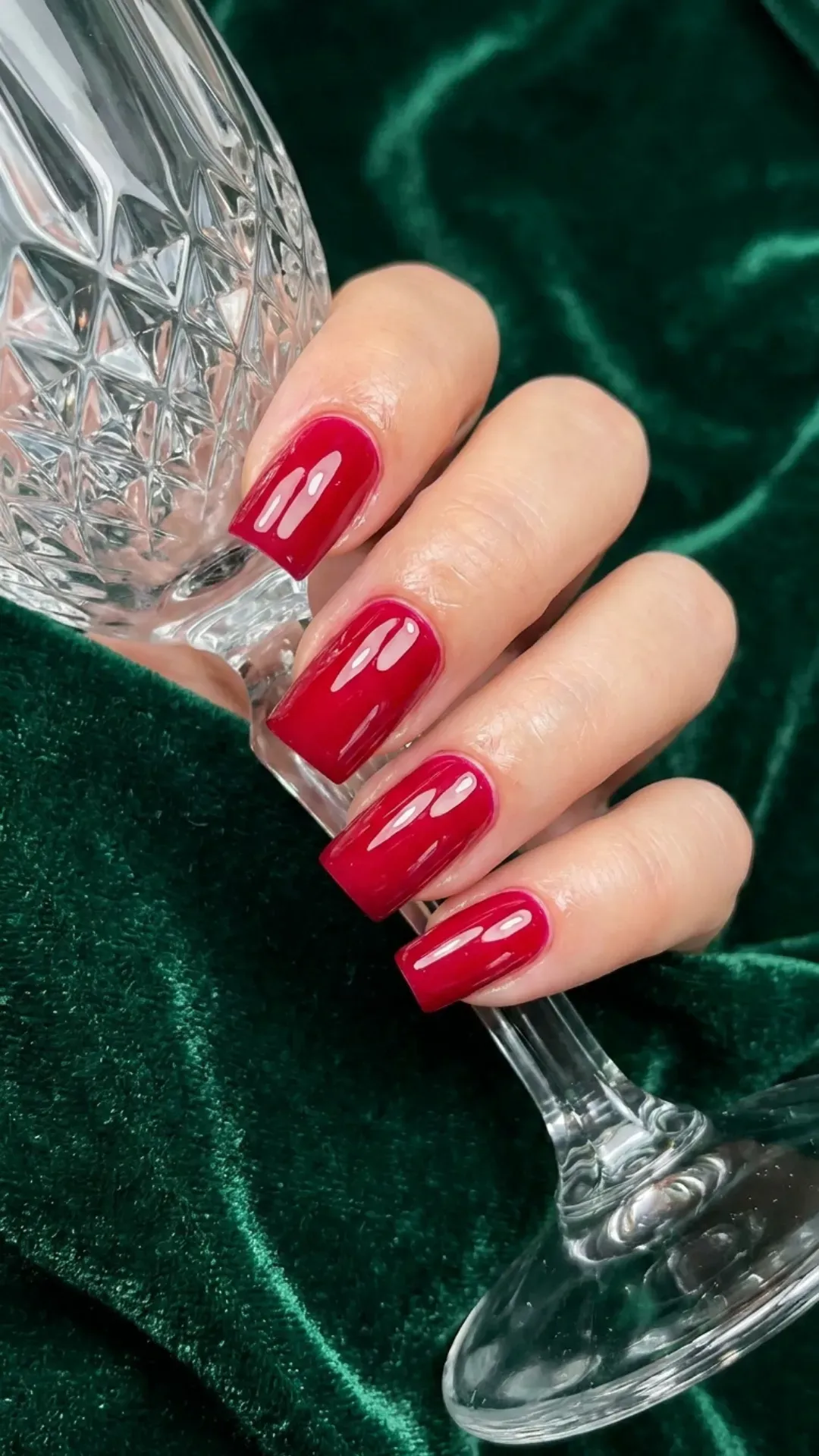 Vibrant Red Nails with Glossy Finish - High-shine red manicure on square-shaped nails