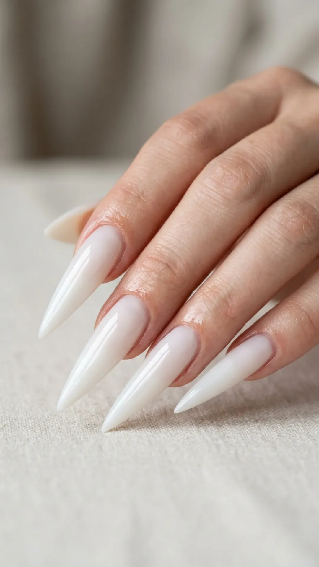 milky cloud dancer long stiletto nails bold minimalist manicure by VANSWEG.COM