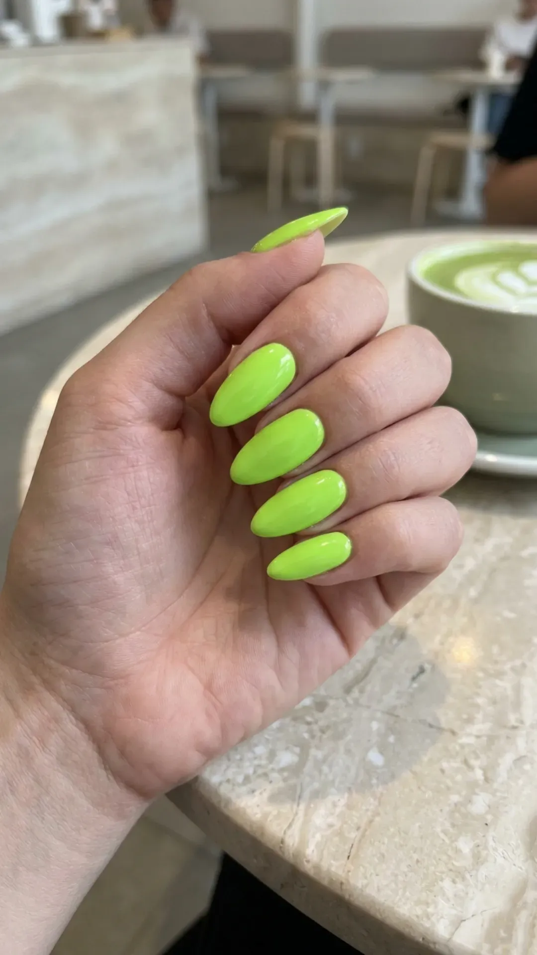 Neon Lime Green Nails - Glossy bright green nails with a modern almond shape