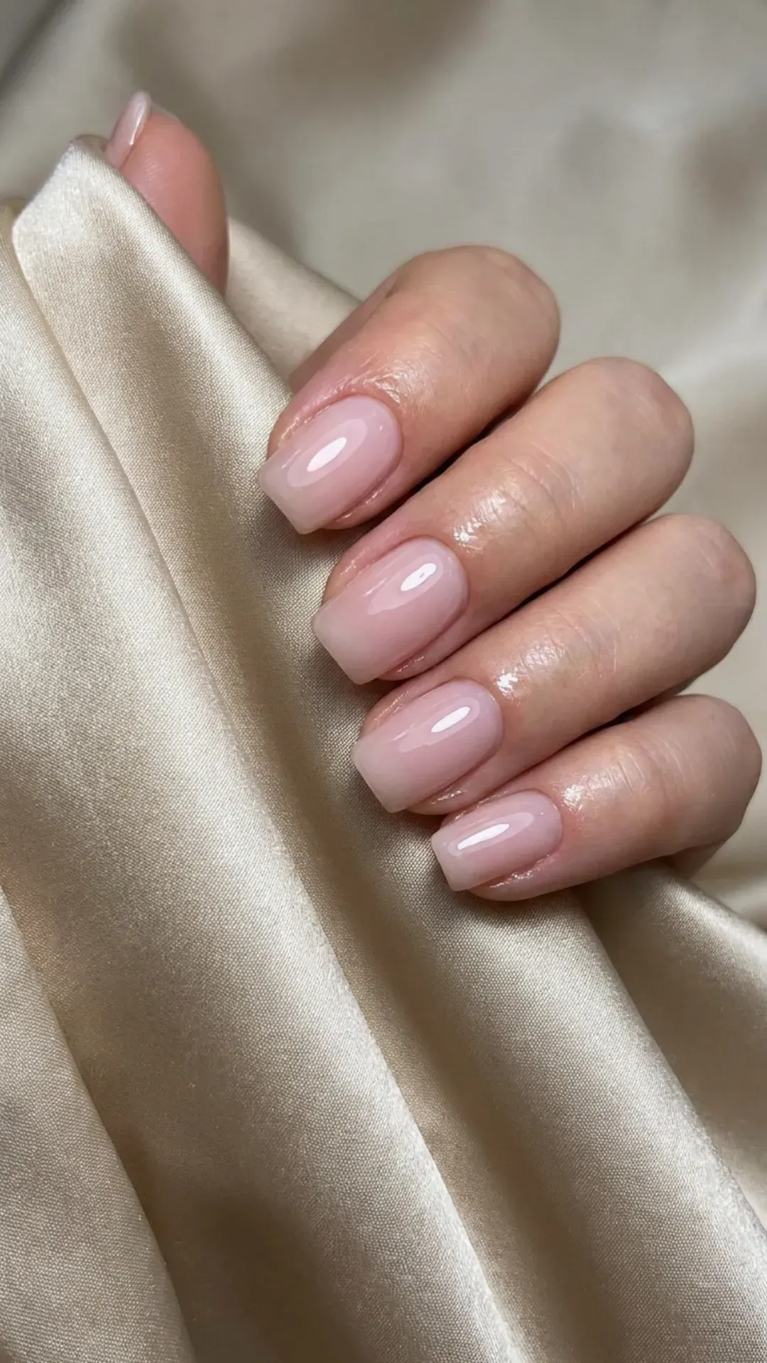glossy milky pink soap nails trendy wet look manicure by VANSWEG.COM