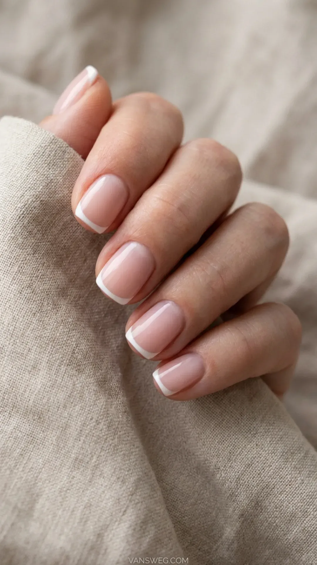 minimalist classic white micro-french manicure quiet luxury nails by VANSWEG.COM