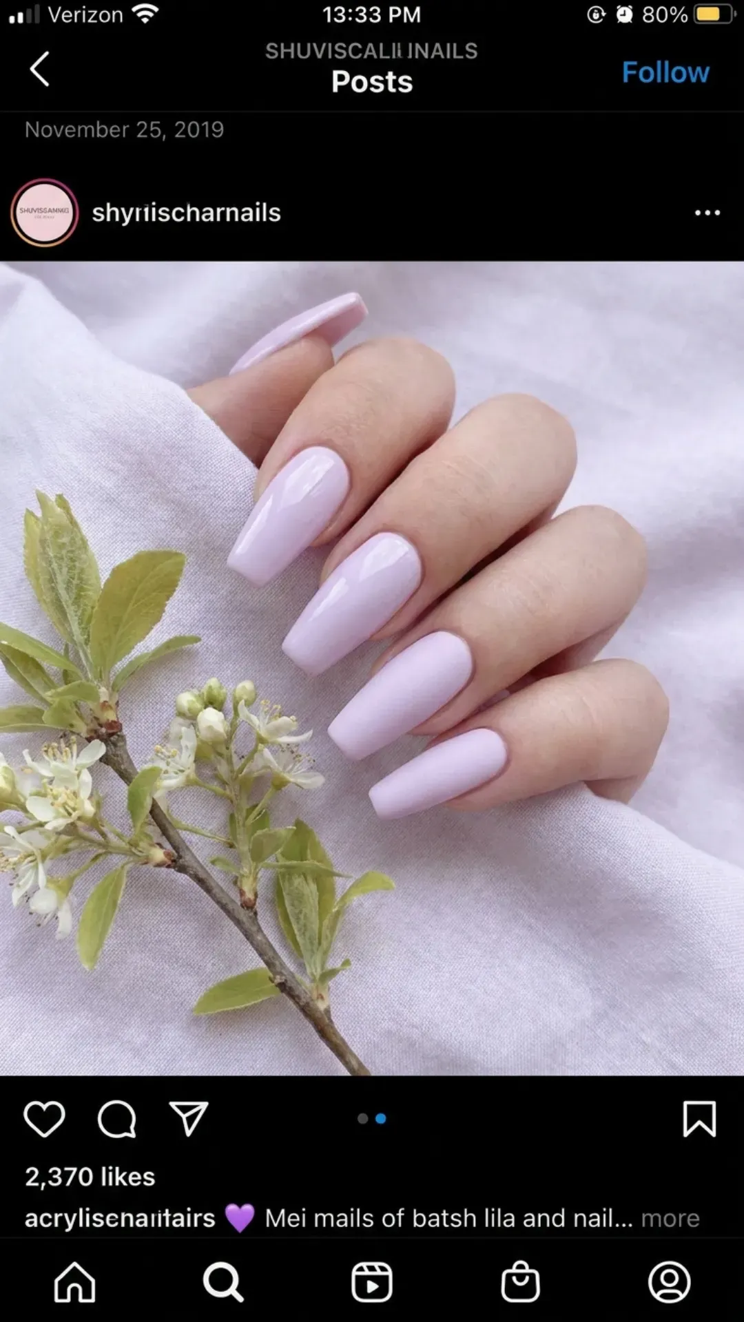 Soft and airy coffin nails in a pastel lilac shade, presenting a smooth and clean finish that provides a simple yet elegant nail choice for a subtle springtime look