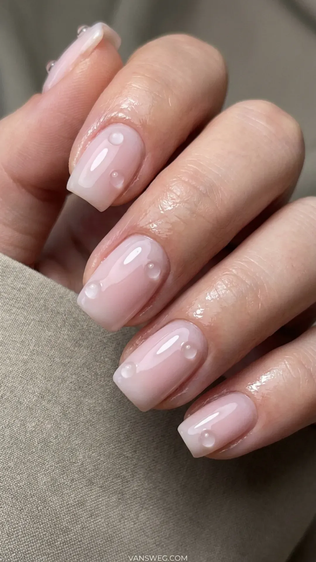 milky soap nails with 3d clear water droplets aesthetic by VANSWEG.COM