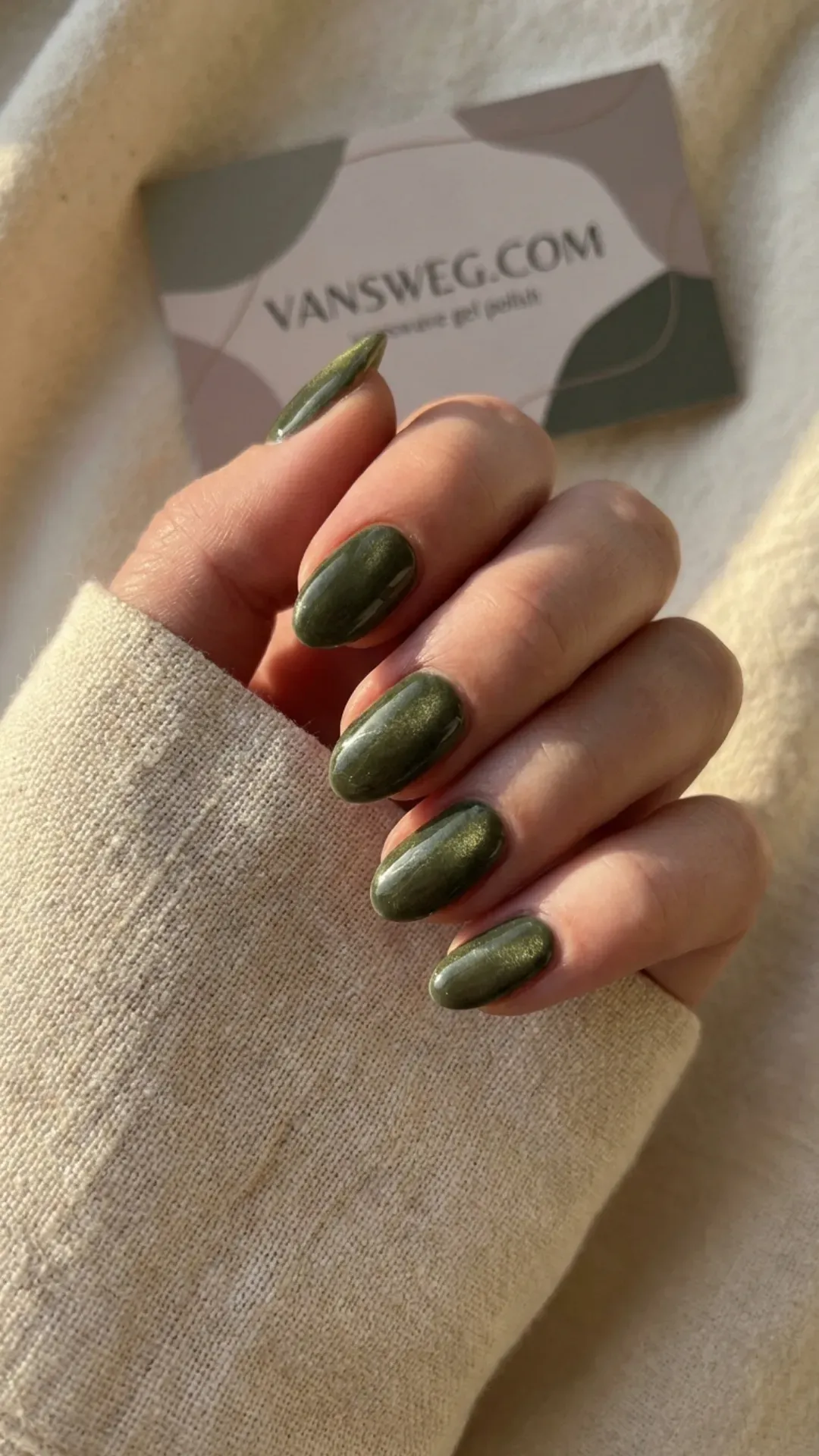  rich olive-toned sage green velvet magnetic cat-eye nails by VANSWEG.COM