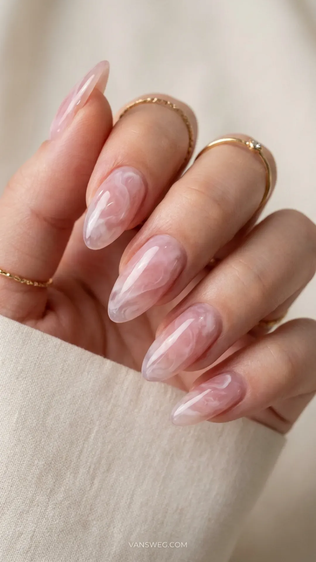  dimensional marbled rose quartz korean glass nails crystal manicure by VANSWEG.COM