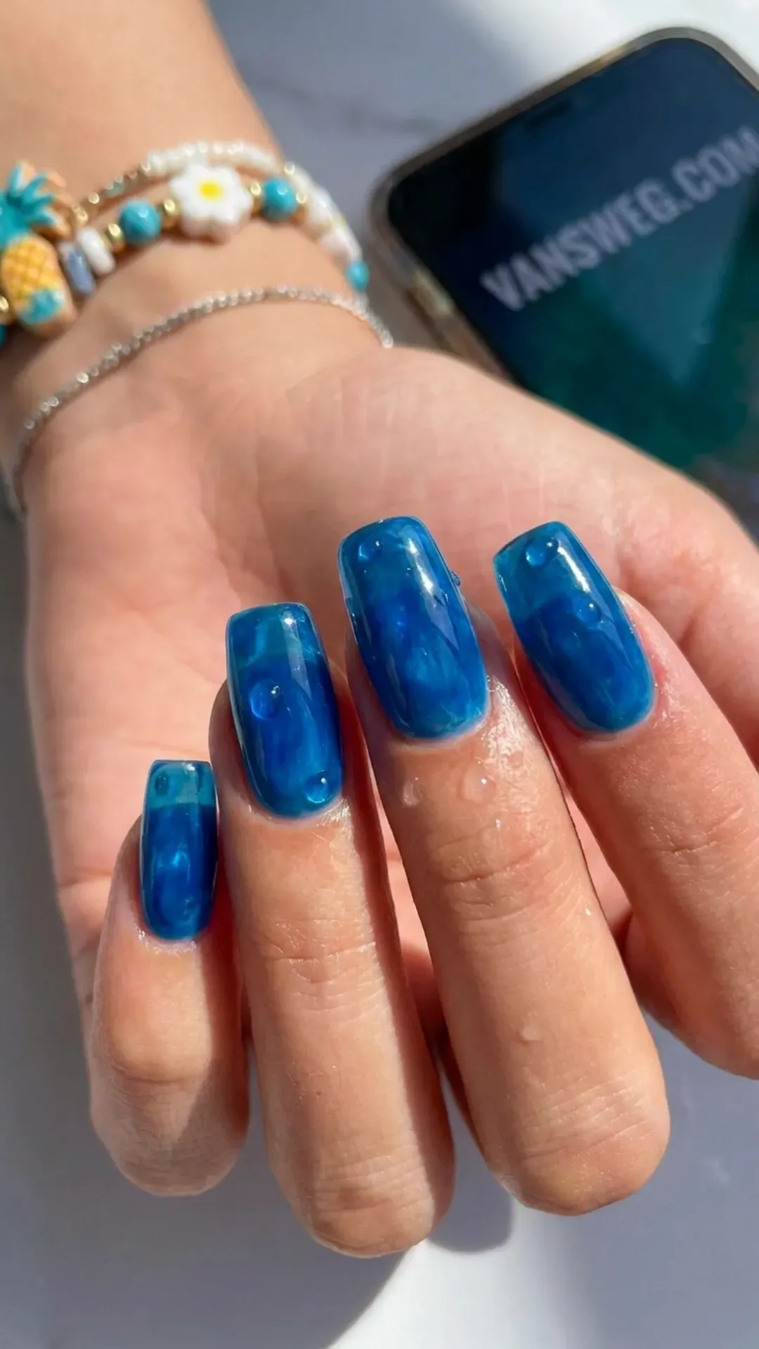 sheer vibrant blue jelly korean glass nails ocean inspired manicure by VANSWEG.COM