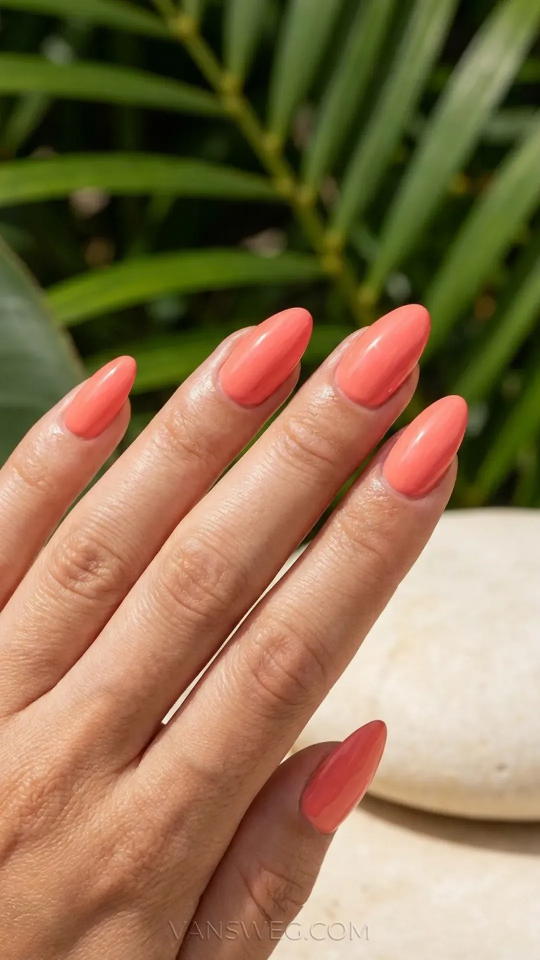 rich creamy classic coral almond nail polish for summer by VANSWEG.COM