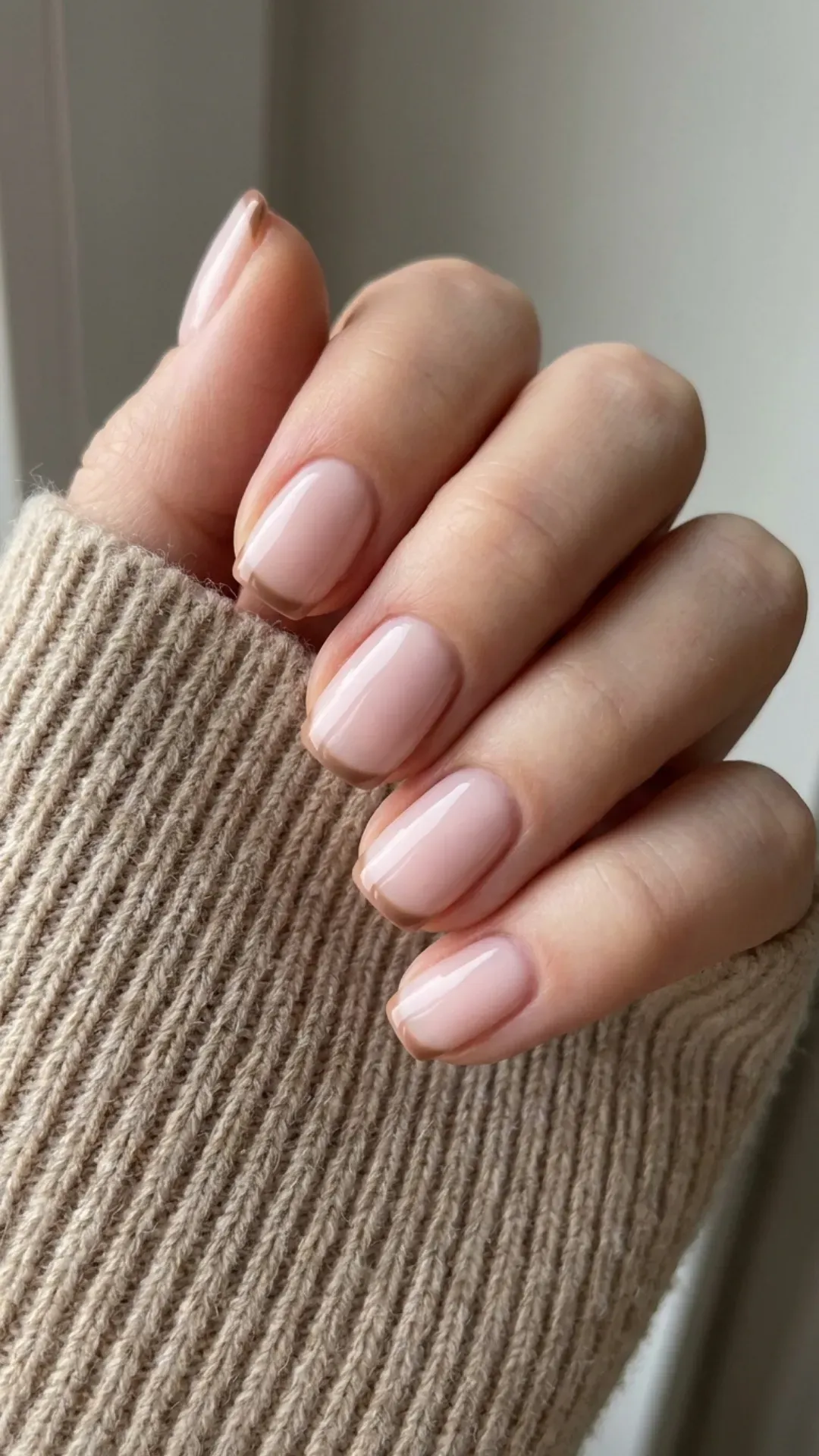 creamy mocha brown micro-french manicure by VANSWEG.COM