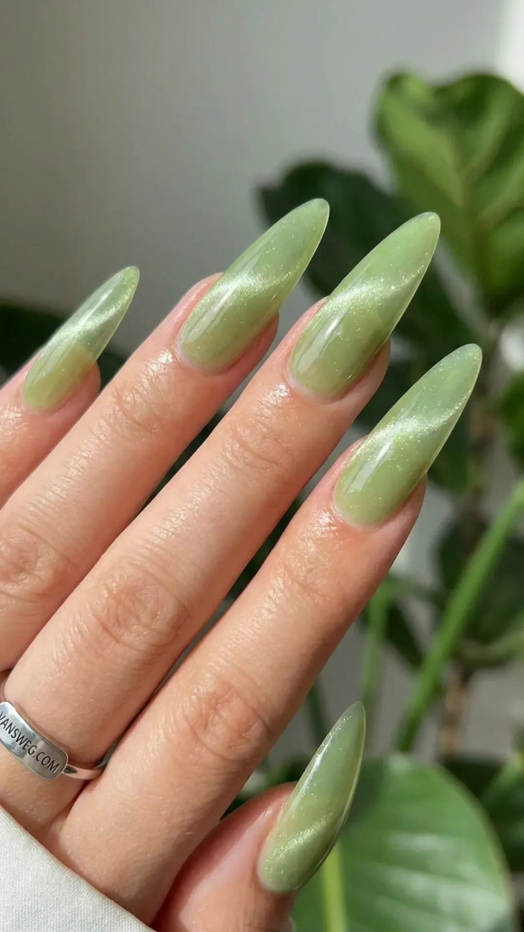  translucent jelly iced matcha green magnetic cat-eye glass nails by VANSWEG.COM