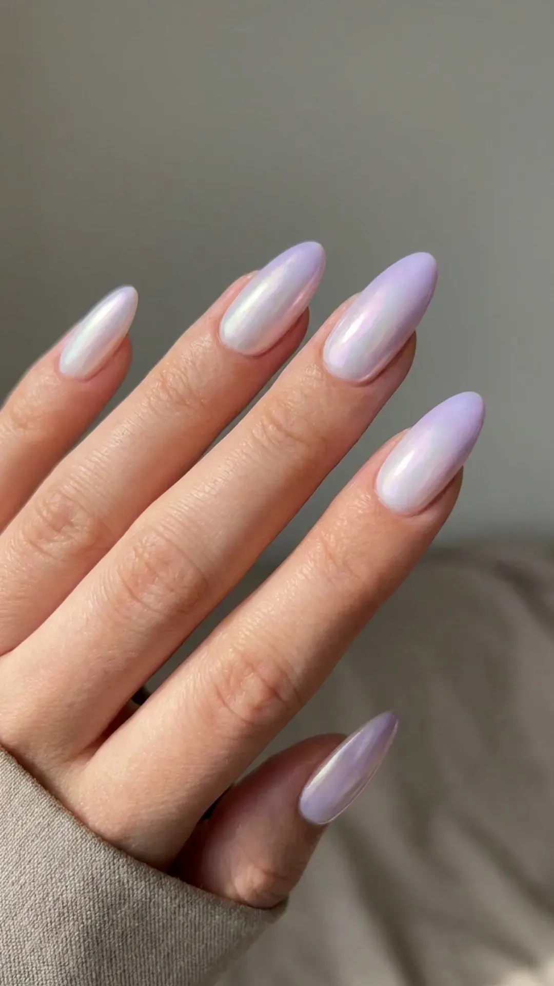  soft milky white to lavender pastel opalescent chrome ombre nails by VANSWEG.COM