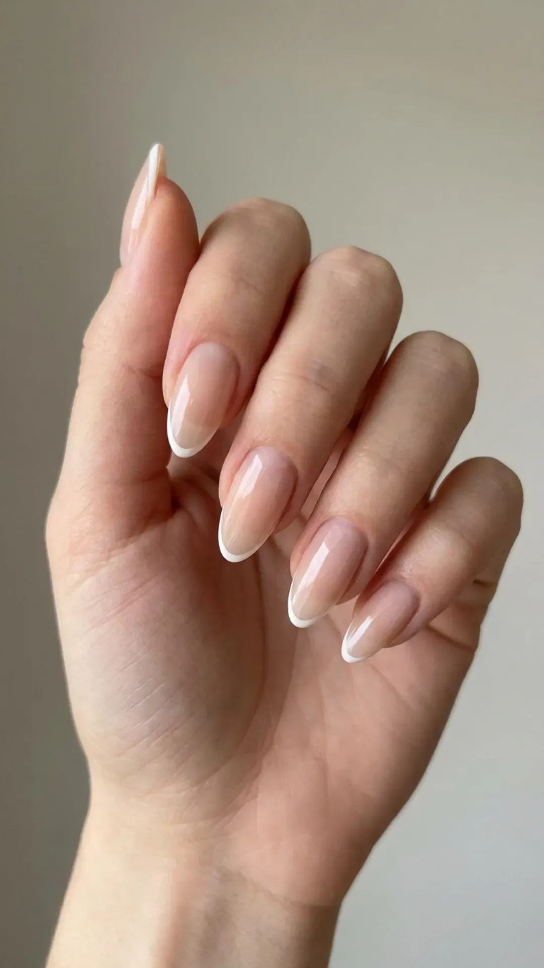 ultra thin delicate micro french tip on almond nails by VANSWEG.COM