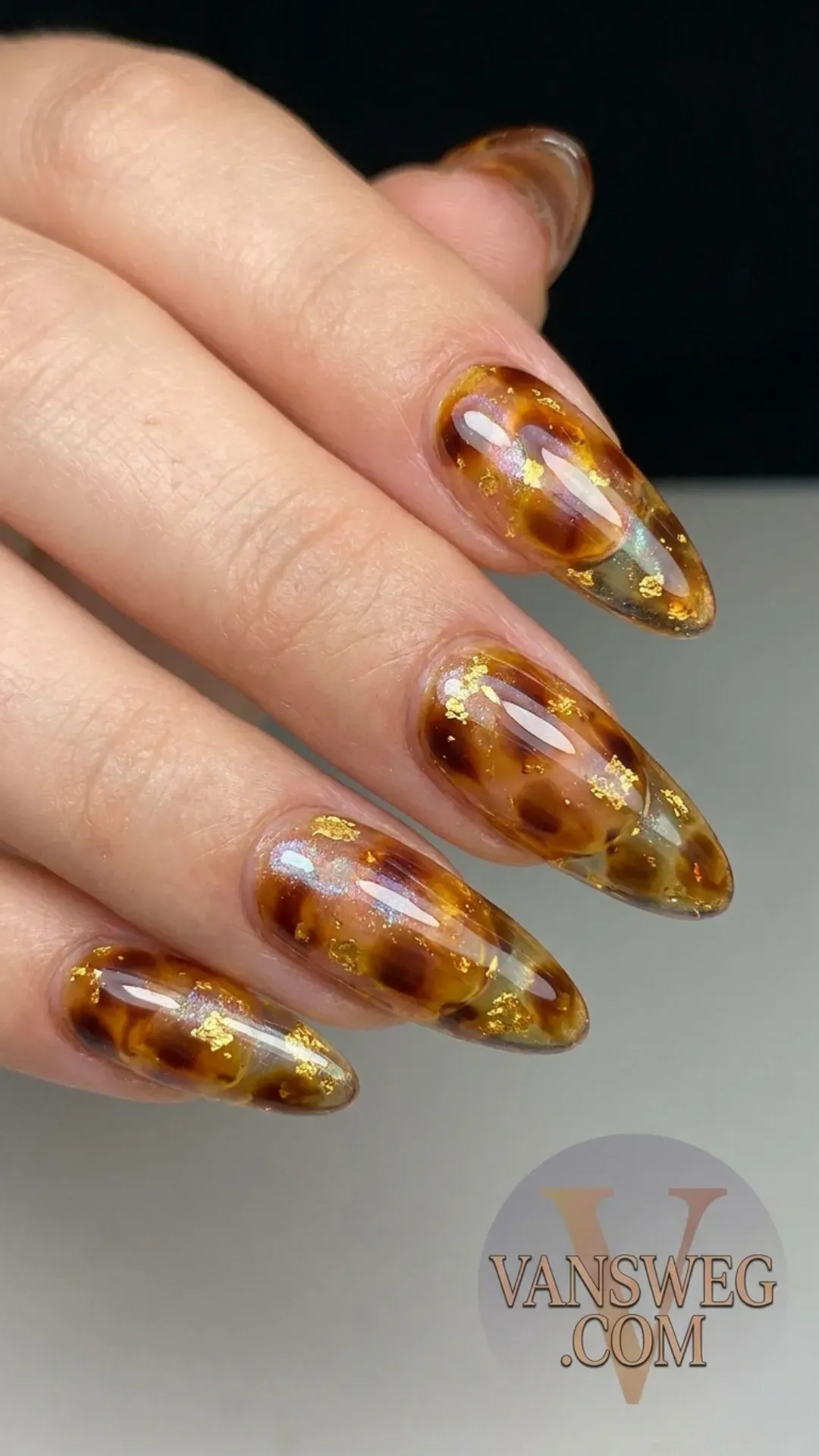 deep amber layered tortoiseshell korean glass nails chic manicure by VANSWEG.COM
