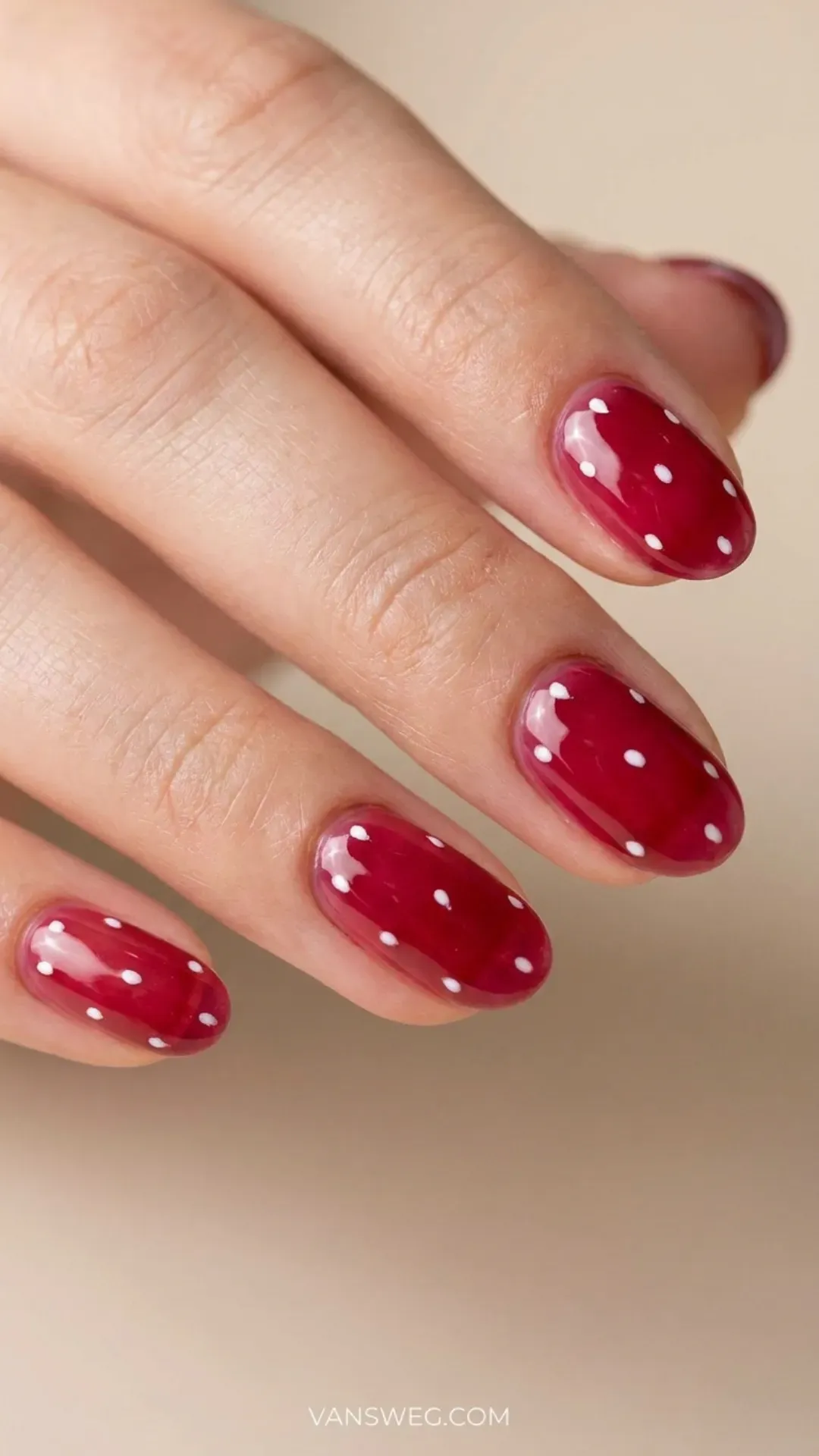  translucent red jelly nails with white seed details by VANSWEG.COM