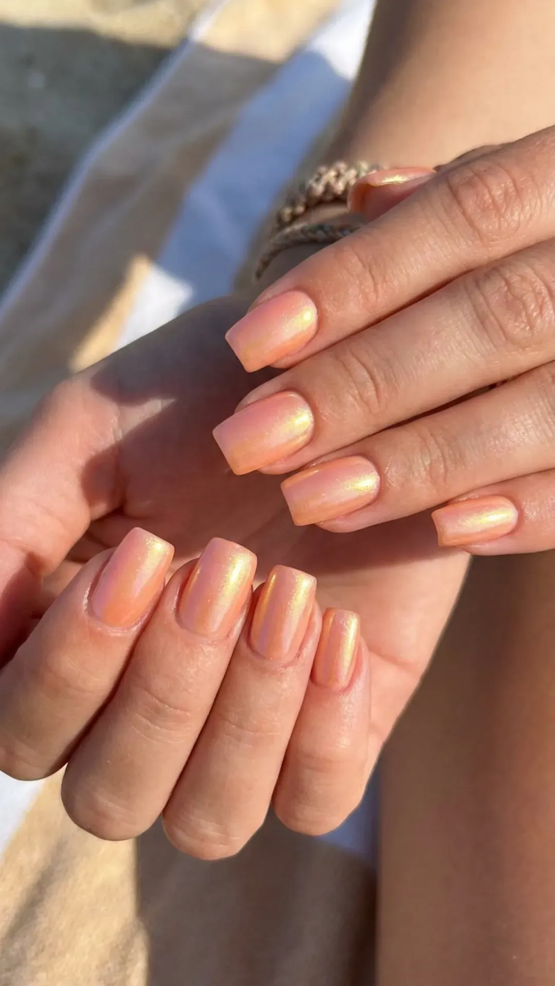  vibrant pastel peach bellini opalescent pearl chrome nails by VANSWEG.COM