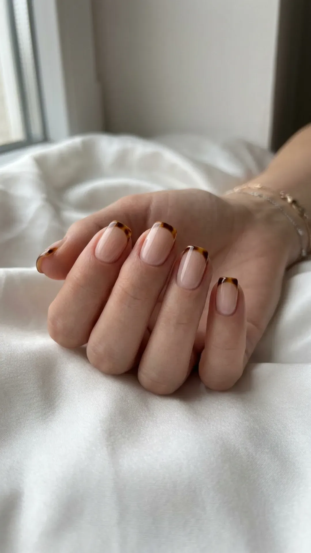  luxurious tortoiseshell micro-french manicure by VANSWEG.COM