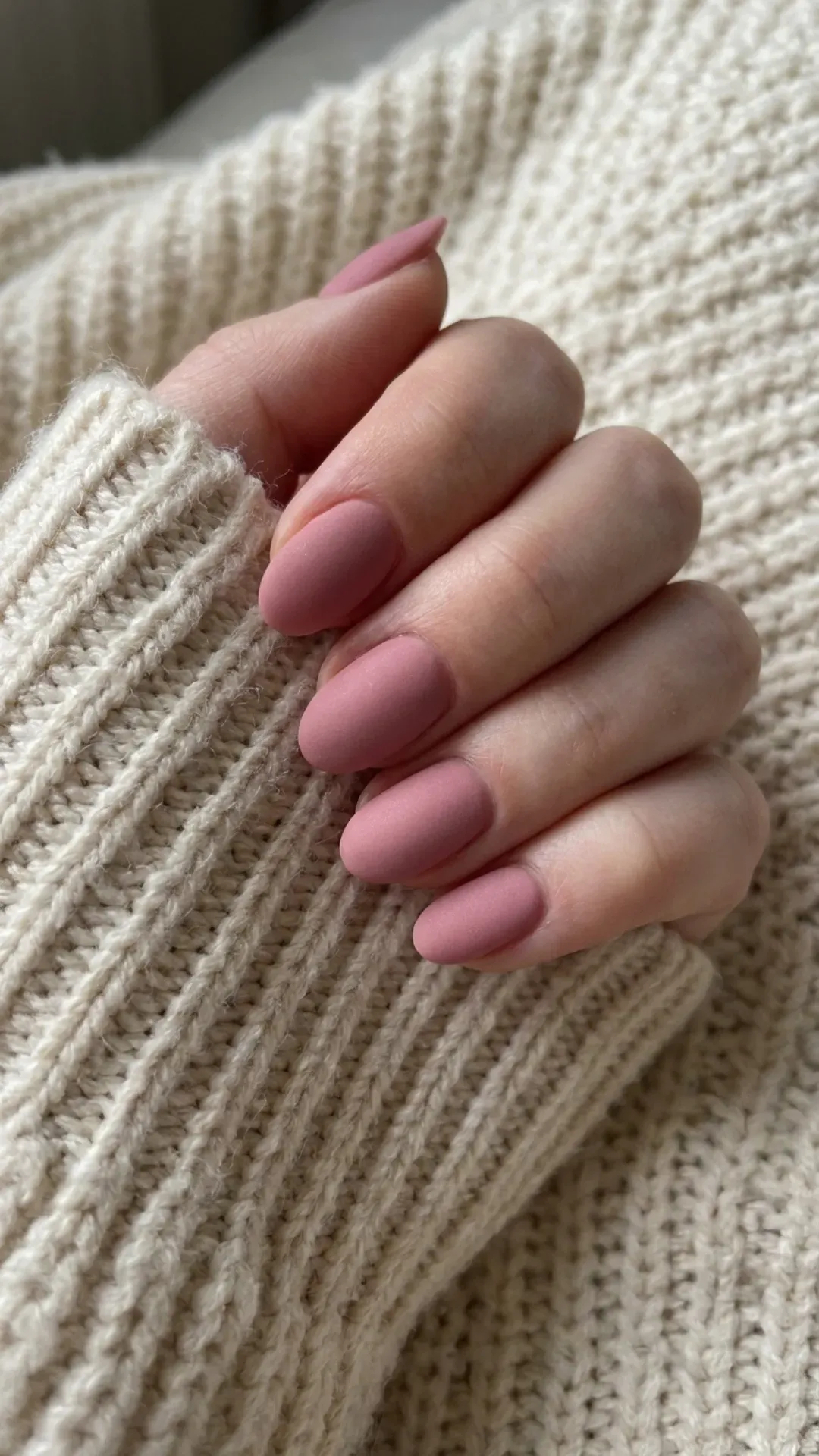 Soft and smooth matte nude pink nails offering a modern and velvety finish for a stylish and understated look.
